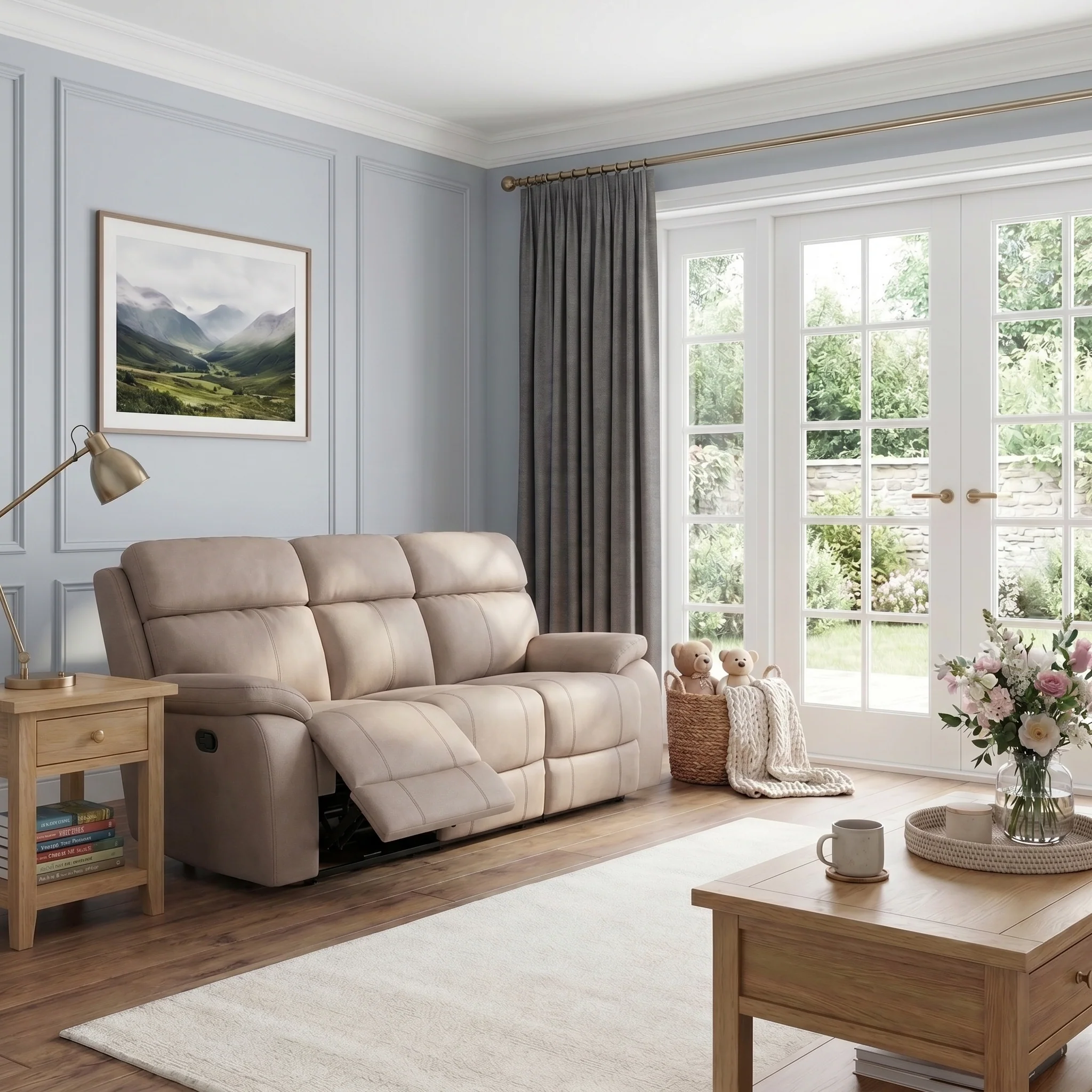 Galaxy 3 Seater Recliner Sofa - 3 Seater Sofa 2 Power Recliners Fabric - Power Recliner with USB - Image 2