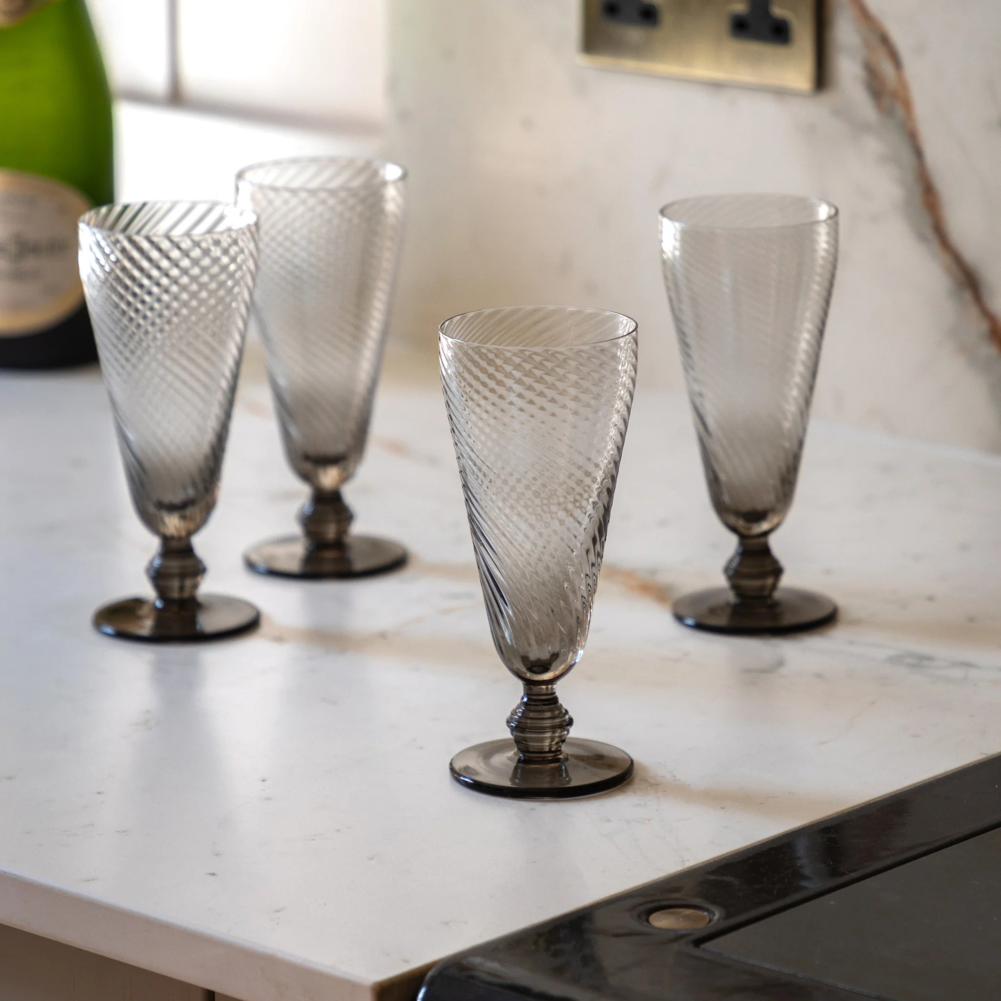 Grey Swirl Flute Glass Set Of 4 - DHD Swirl Flute Glass Smoked Grey 4Pk