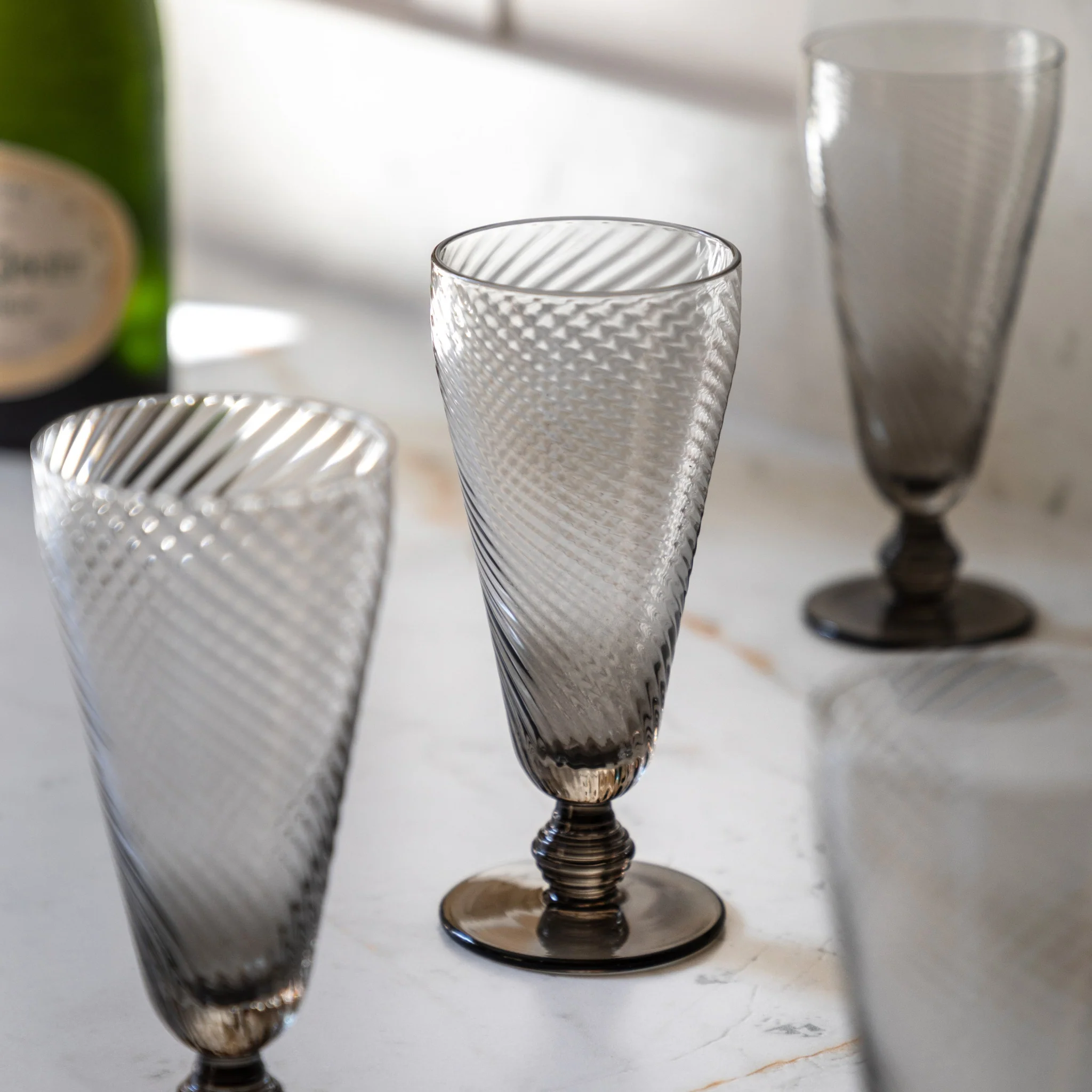 Grey Swirl Flute Glass Set Of 4 - DHD Swirl Flute Glass Smoked Grey 4Pk - Image 2