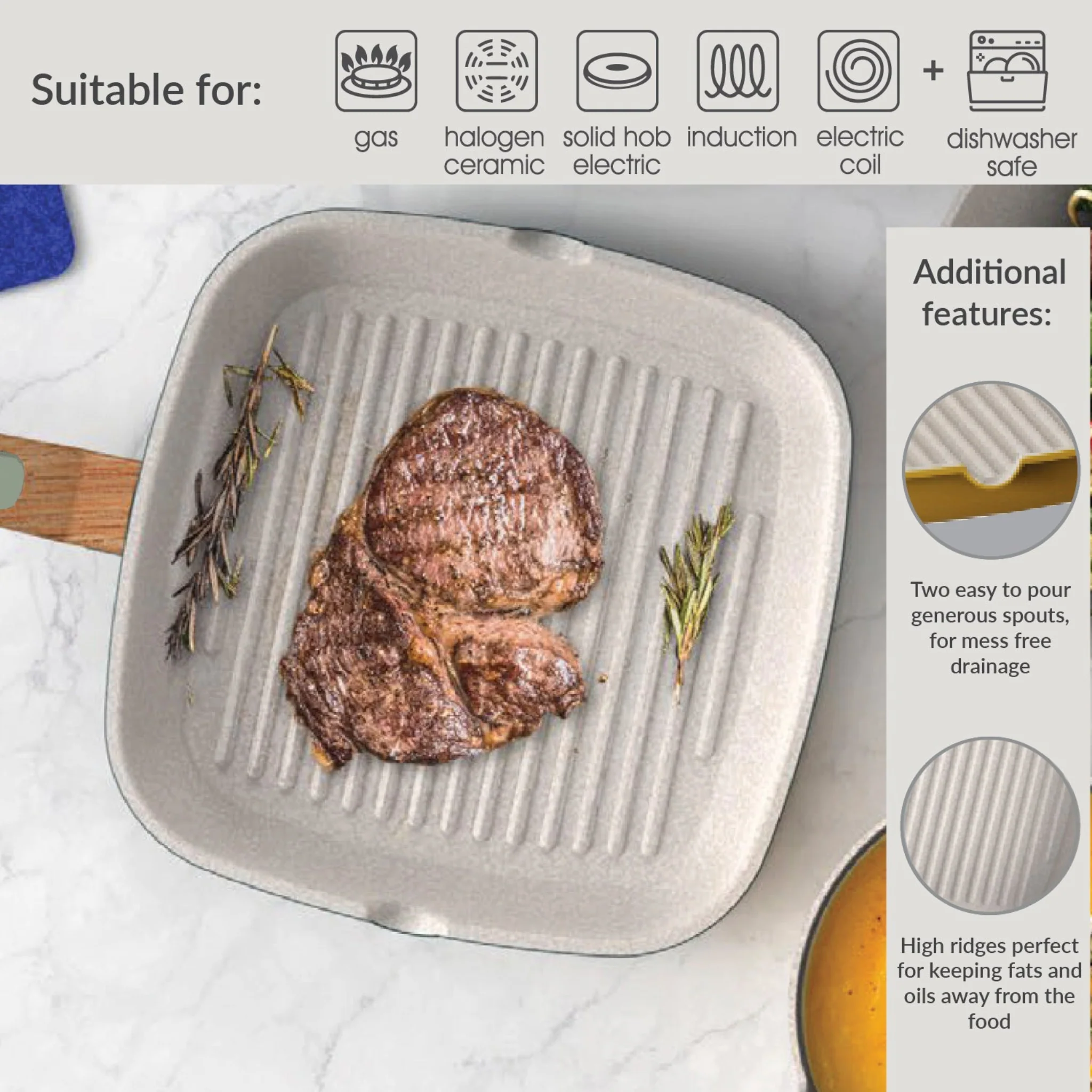 Grill Pan Beige - Grill Pan 28CM Ivory - Image 3
