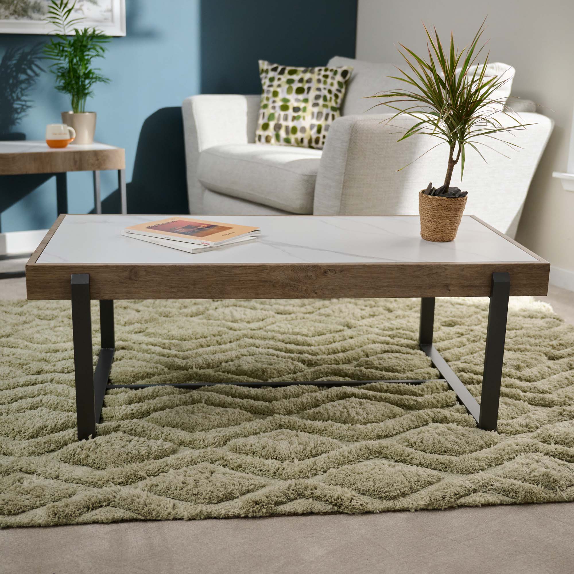 Hanson Coffee Table - Coffee Table Snow Mountain Sintered Stone / Light Smooth Wood Paper Veneer / Gun Grey Metal L - Image 2