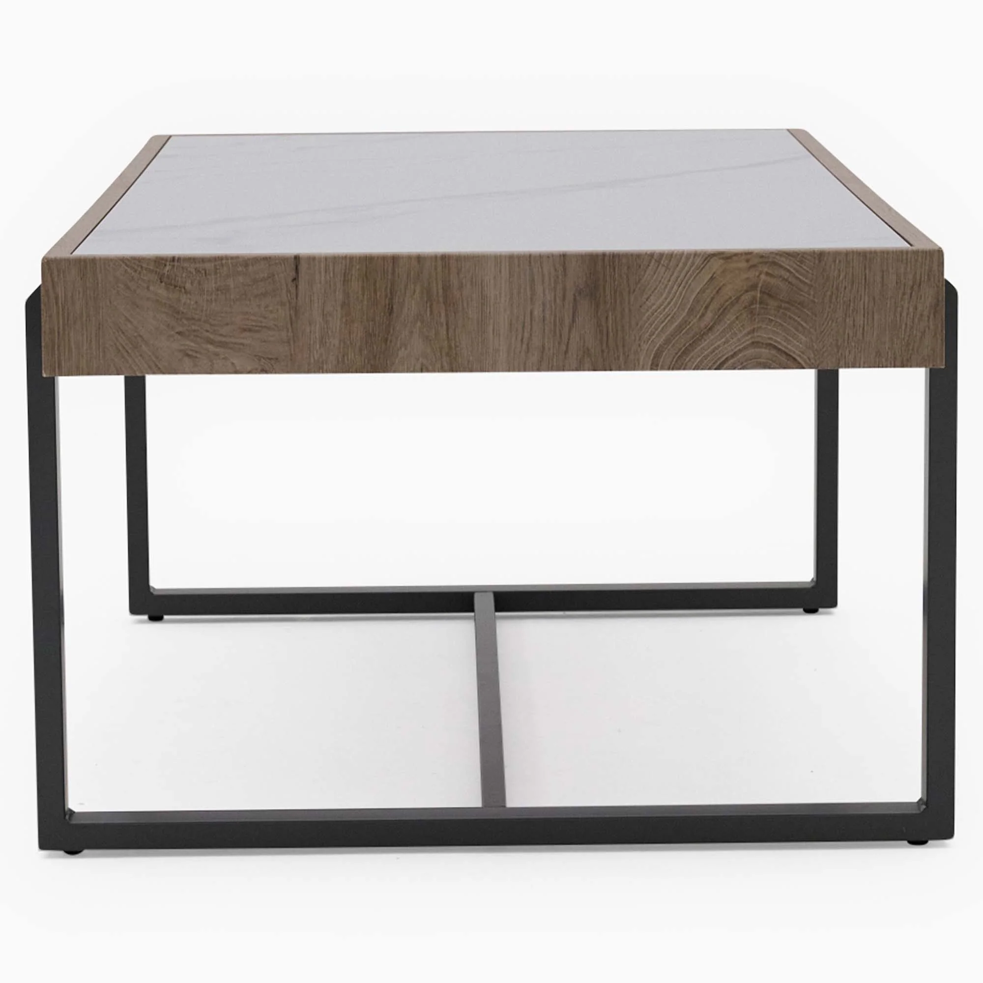 Hanson Coffee Table - Coffee Table Snow Mountain Sintered Stone / Light Smooth Wood Paper Veneer / Gun Grey Metal L - Image 4