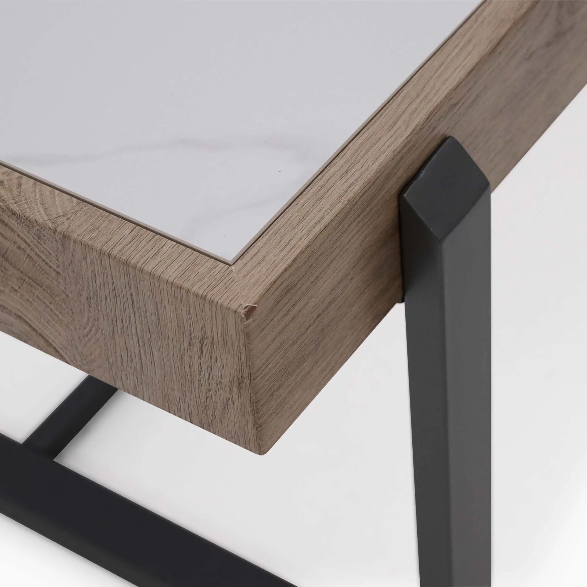 Hanson Coffee Table - Coffee Table Snow Mountain Sintered Stone / Light Smooth Wood Paper Veneer / Gun Grey Metal L - Image 6