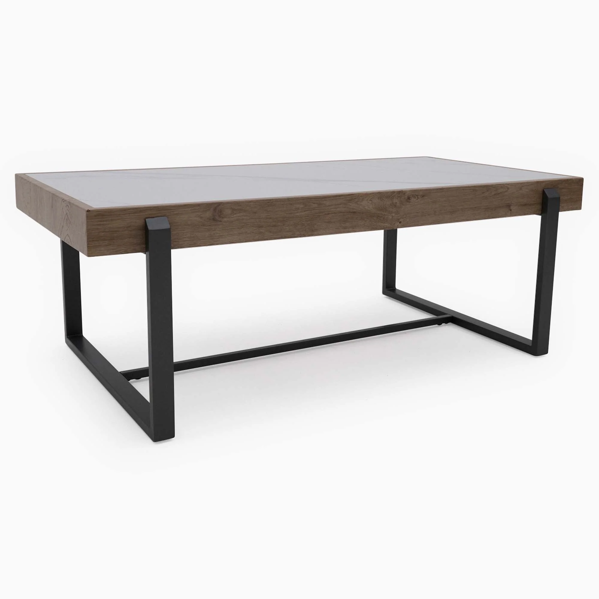 Hanson Coffee Table - Coffee Table Snow Mountain Sintered Stone / Light Smooth Wood Paper Veneer / Gun Grey Metal L - Image 7
