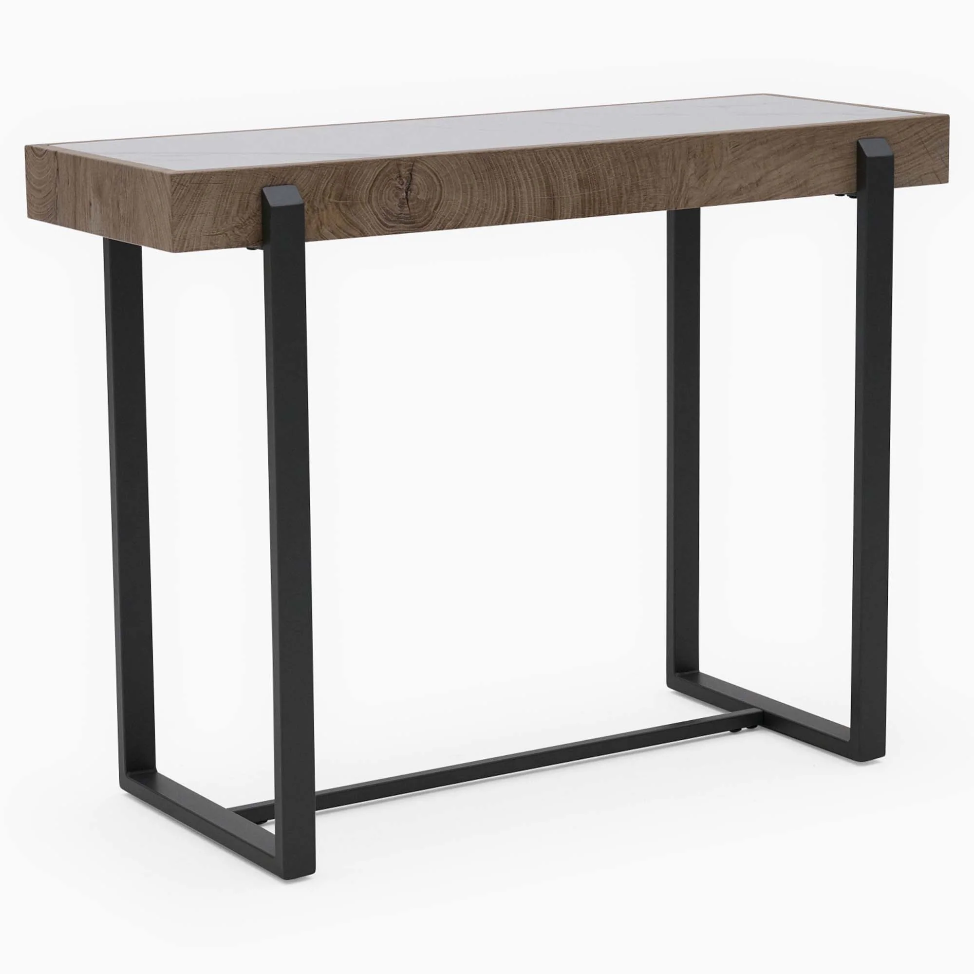 Hanson Console Table - Sofa Table Snow Mountain Sintered Stone / Light Smooth Wood Paper Veneer / Gun Grey Metal L