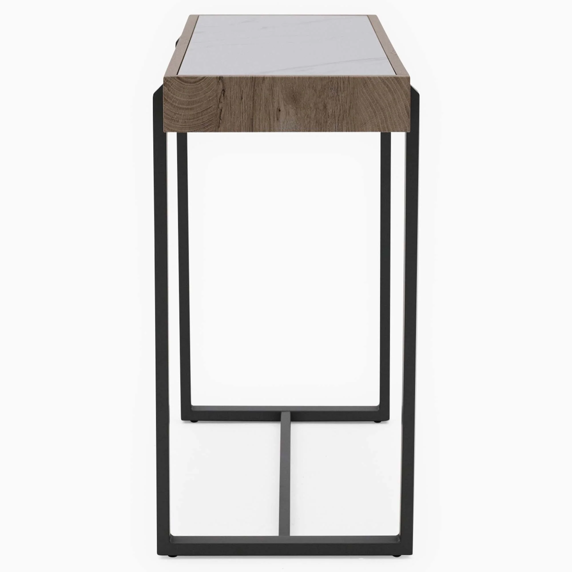 Hanson Console Table - Sofa Table Snow Mountain Sintered Stone / Light Smooth Wood Paper Veneer / Gun Grey Metal L - Image 4
