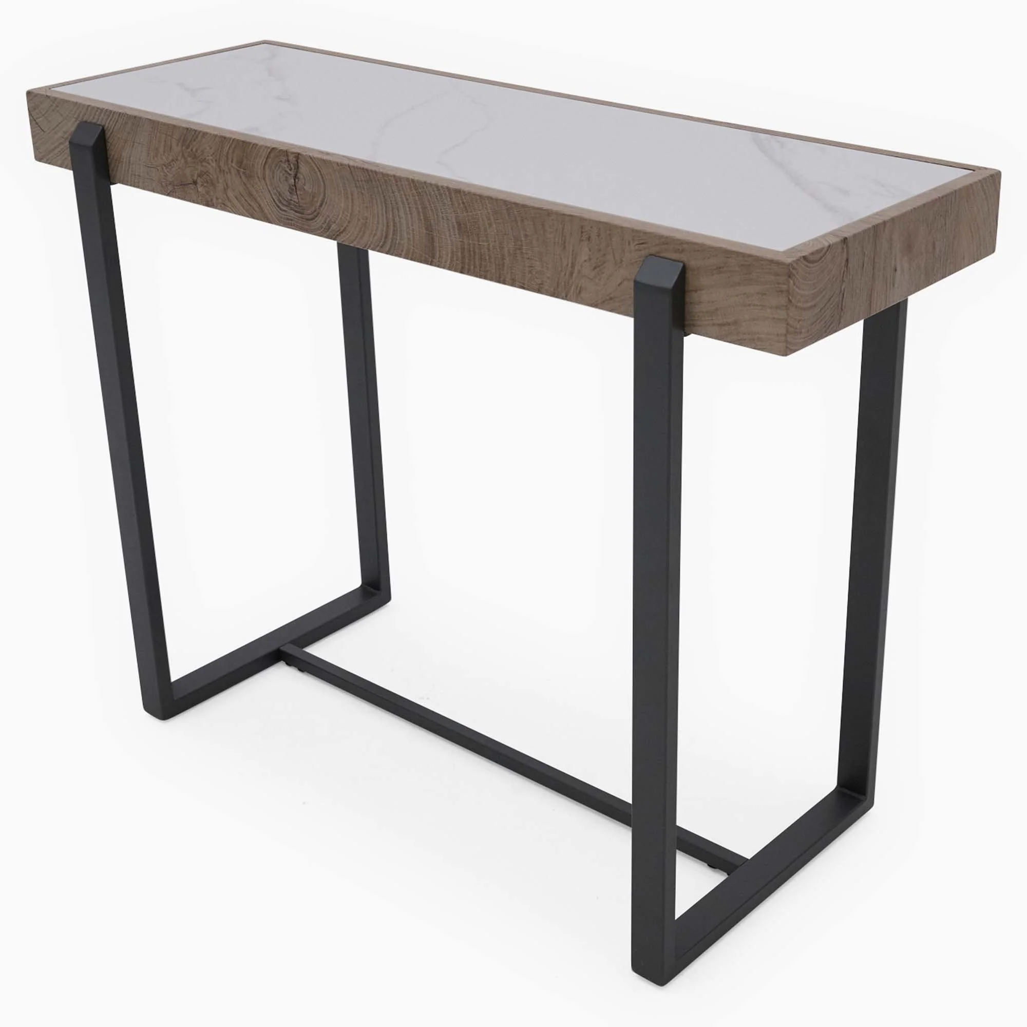 Hanson Console Table - Sofa Table Snow Mountain Sintered Stone / Light Smooth Wood Paper Veneer / Gun Grey Metal L - Image 7