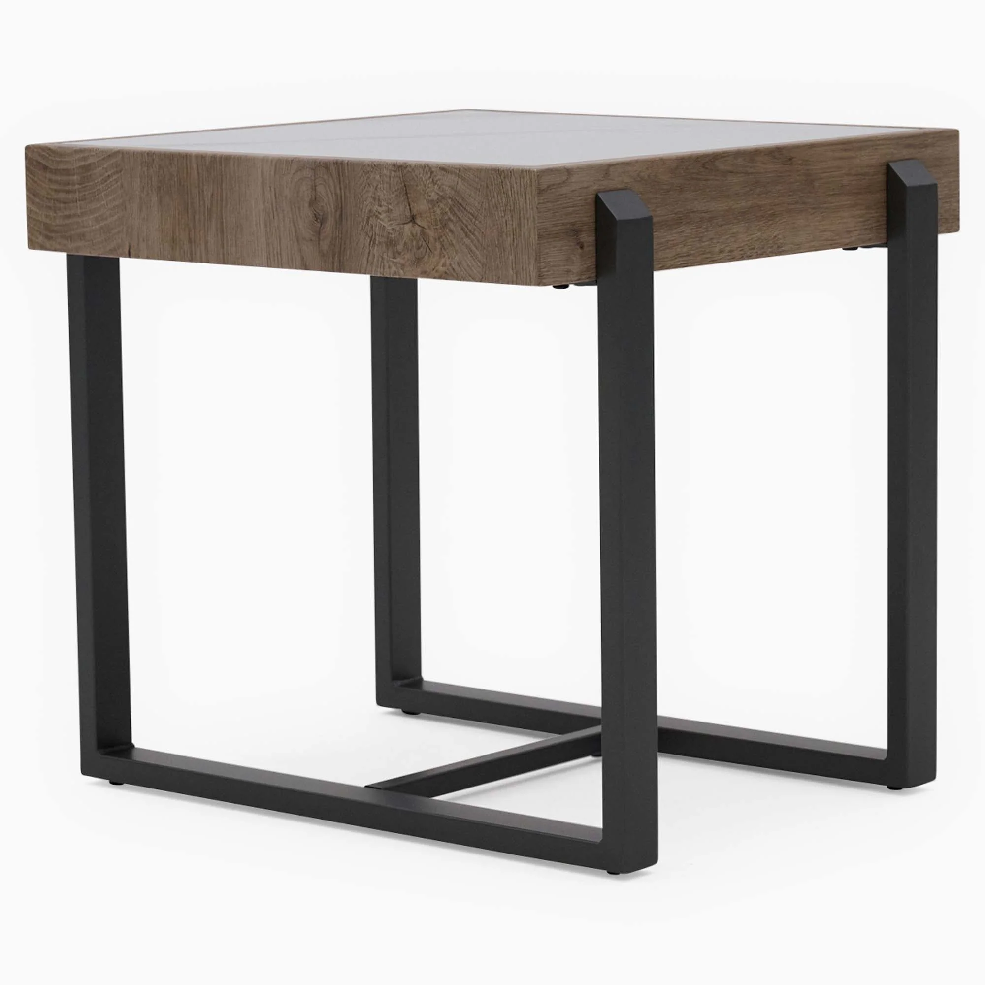 Hanson Side Table - End Table Snow Mountain Sintered Stone / Light Smooth Wood Paper Veneer / Gun Grey Metal L