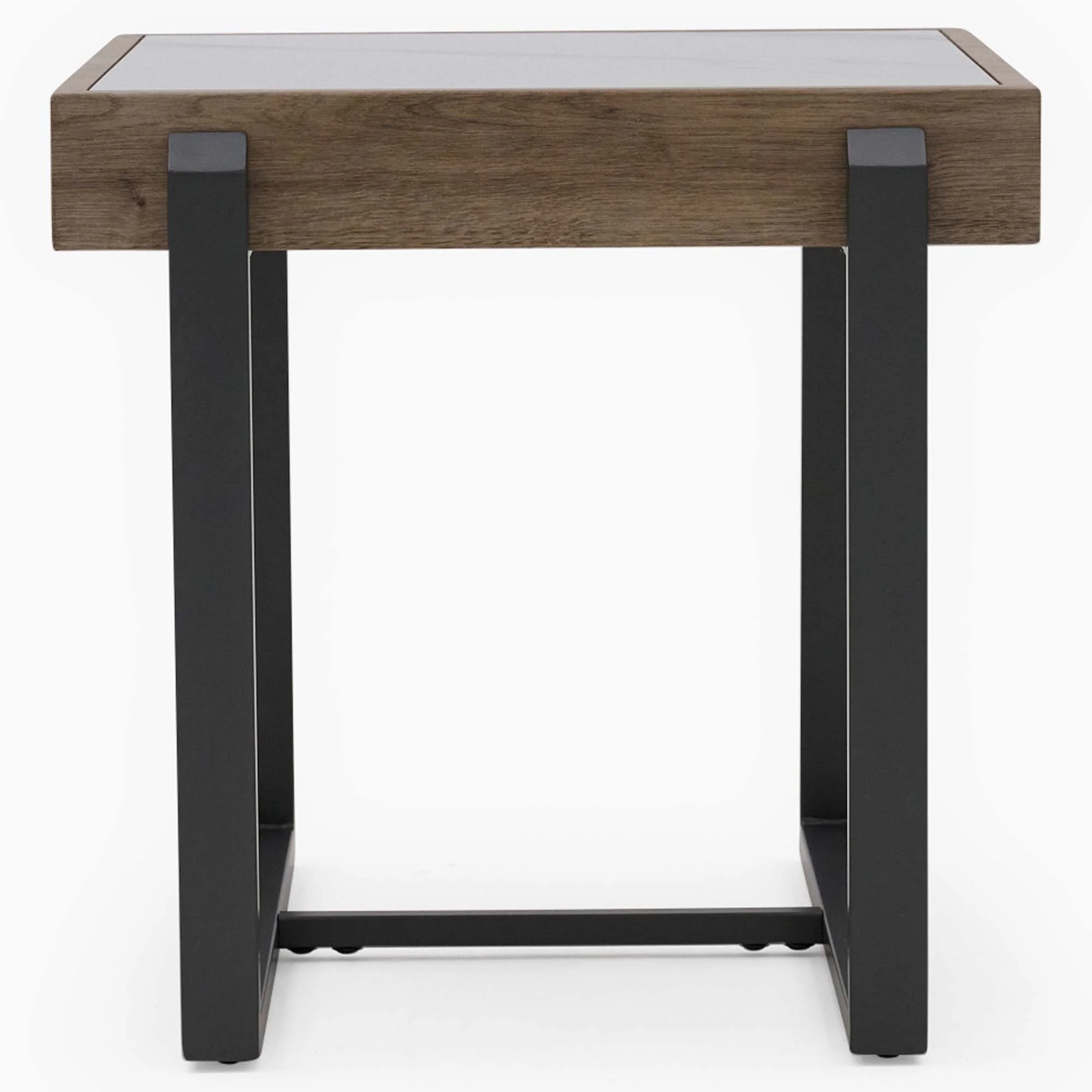 Hanson Side Table - End Table Snow Mountain Sintered Stone / Light Smooth Wood Paper Veneer / Gun Grey Metal L - Image 3
