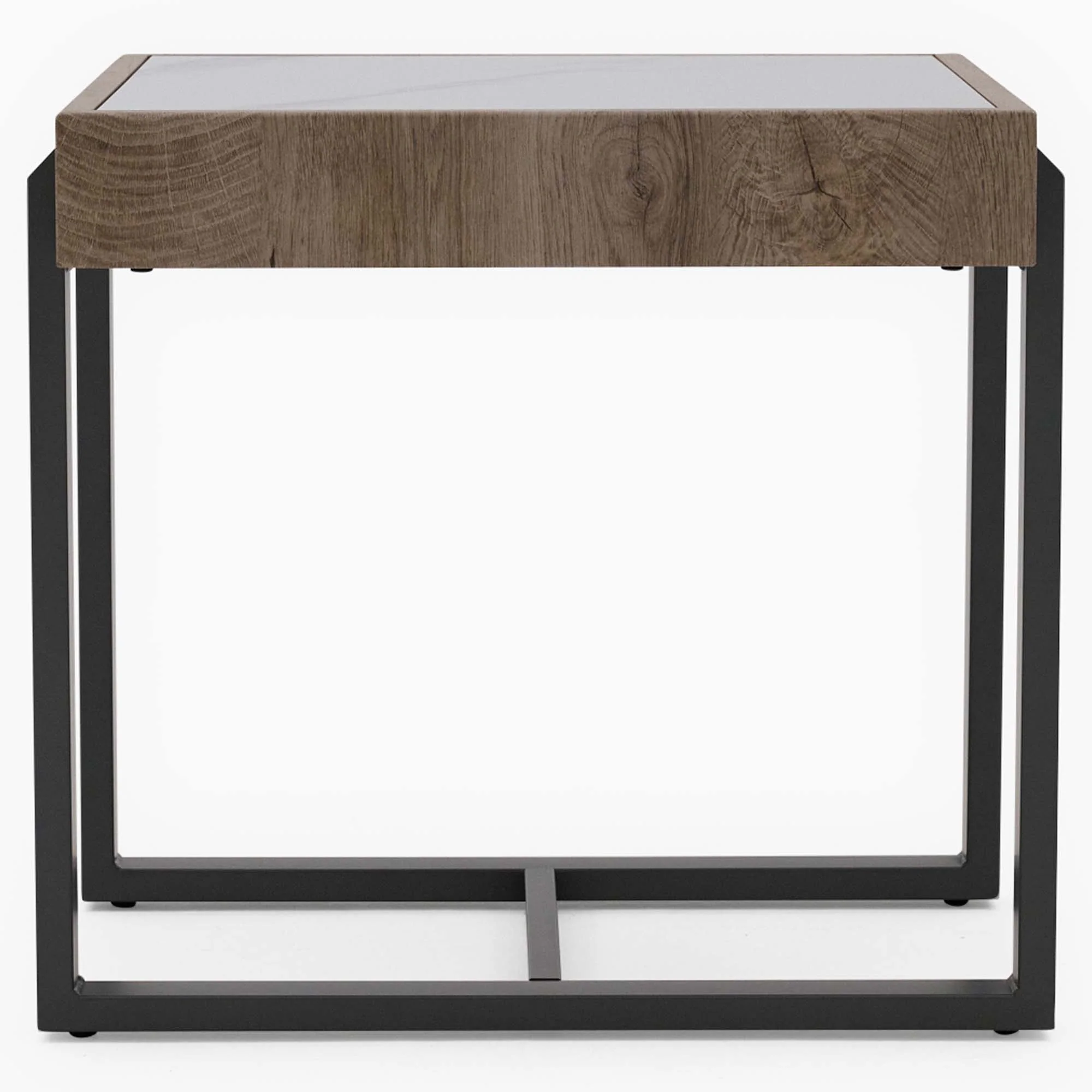 Hanson Side Table - End Table Snow Mountain Sintered Stone / Light Smooth Wood Paper Veneer / Gun Grey Metal L - Image 4