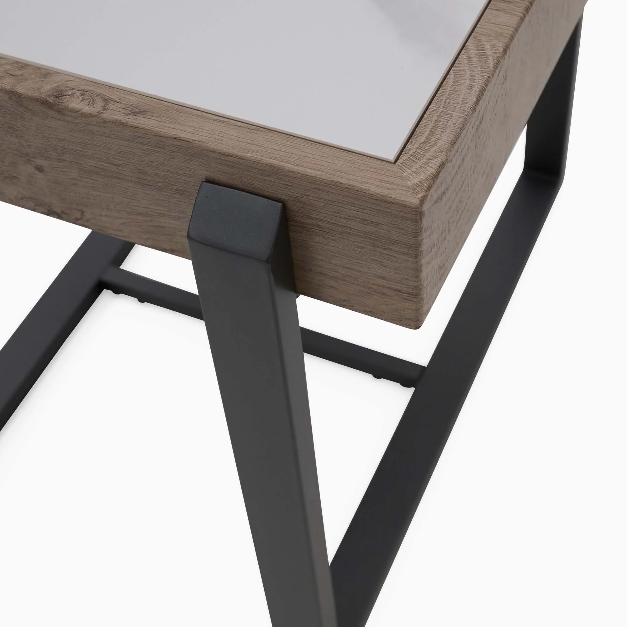 Hanson Side Table - End Table Snow Mountain Sintered Stone / Light Smooth Wood Paper Veneer / Gun Grey Metal L - Image 5
