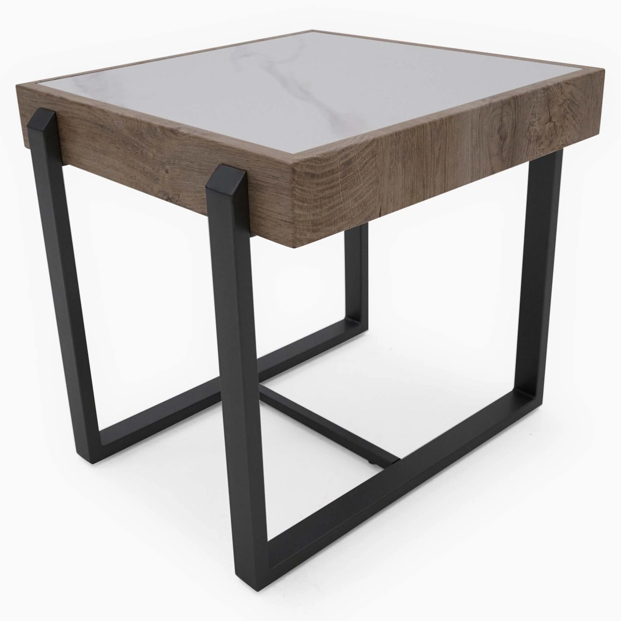 Hanson Side Table - End Table Snow Mountain Sintered Stone / Light Smooth Wood Paper Veneer / Gun Grey Metal L - Image 7