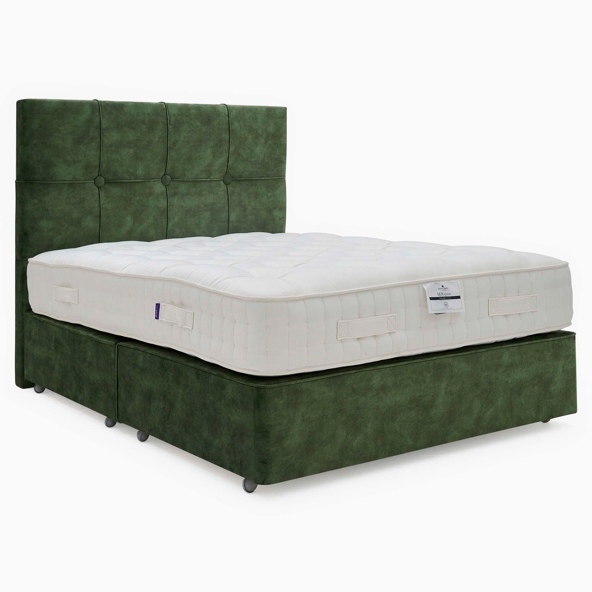 Harrison Spinks Sen Divan Bed Set - Padded Top Divan Set 150 x 200cm Z&L - King Size Zip & Link