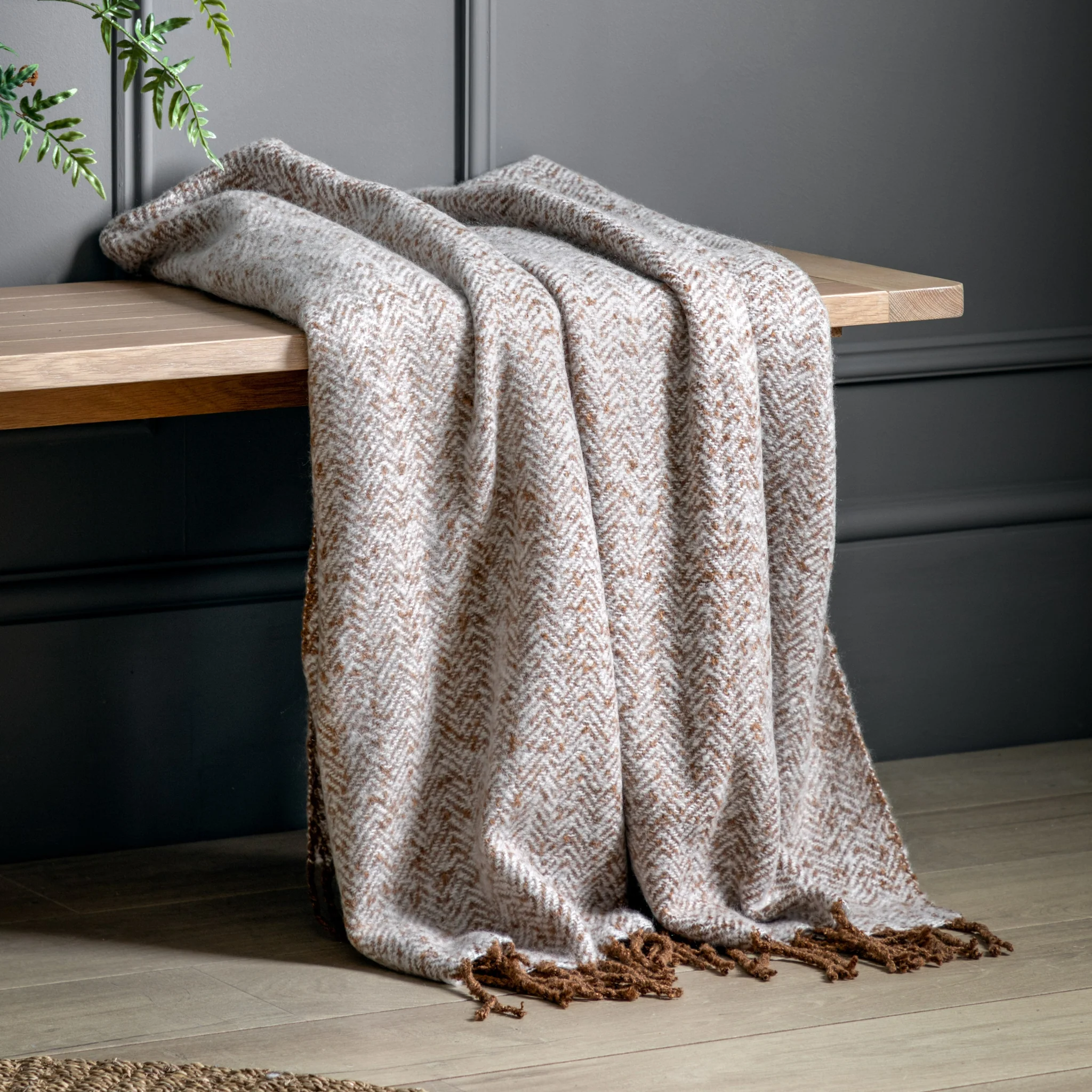Herringbone Faux Mohair Brown Throw - Herringbone Faux Mohair Throw Tan 130x180CM - Image 3