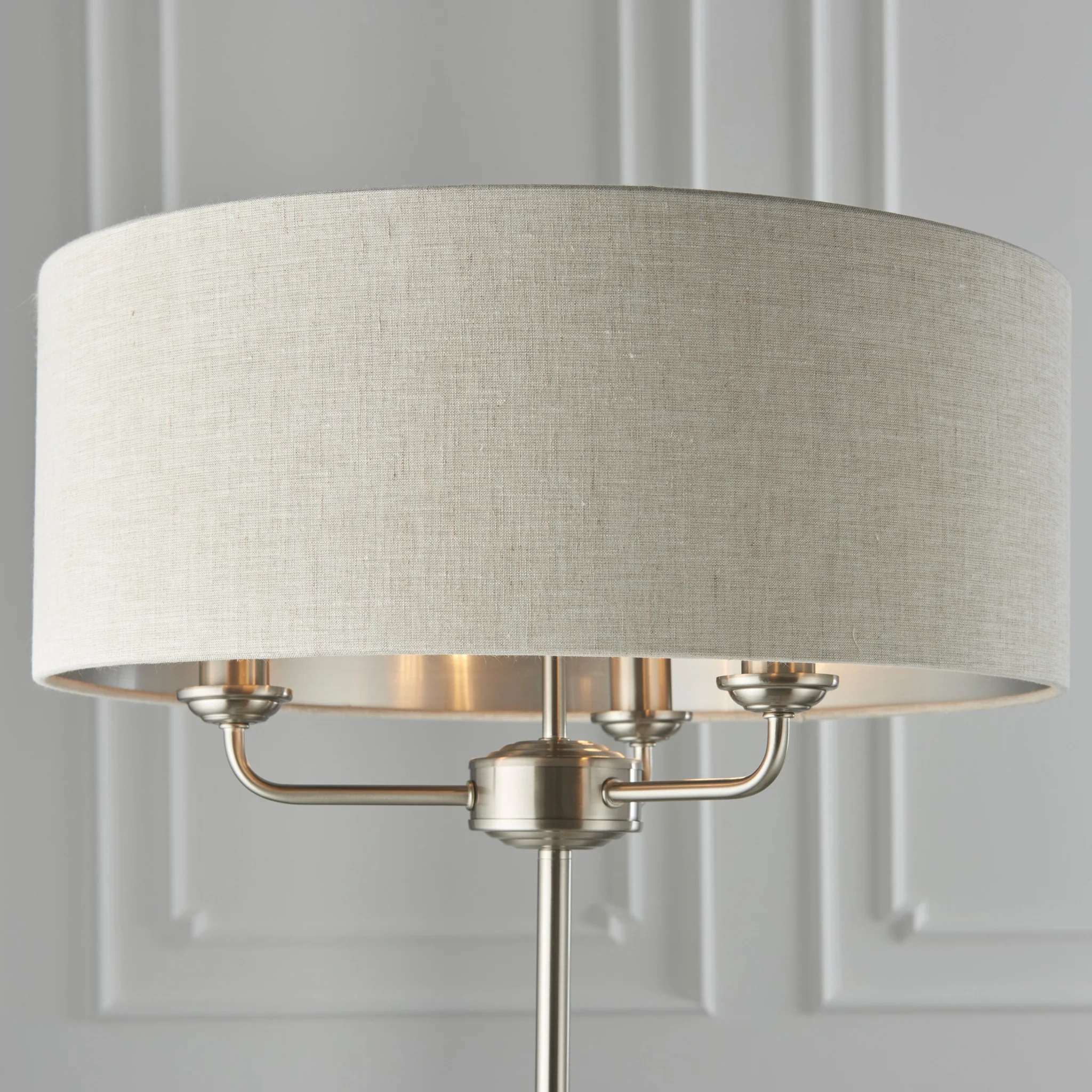 Highclere 3 Chrome And Cream Floor Light - DHD Highclere 3 Floor Light Chrome & Natural - Image 3