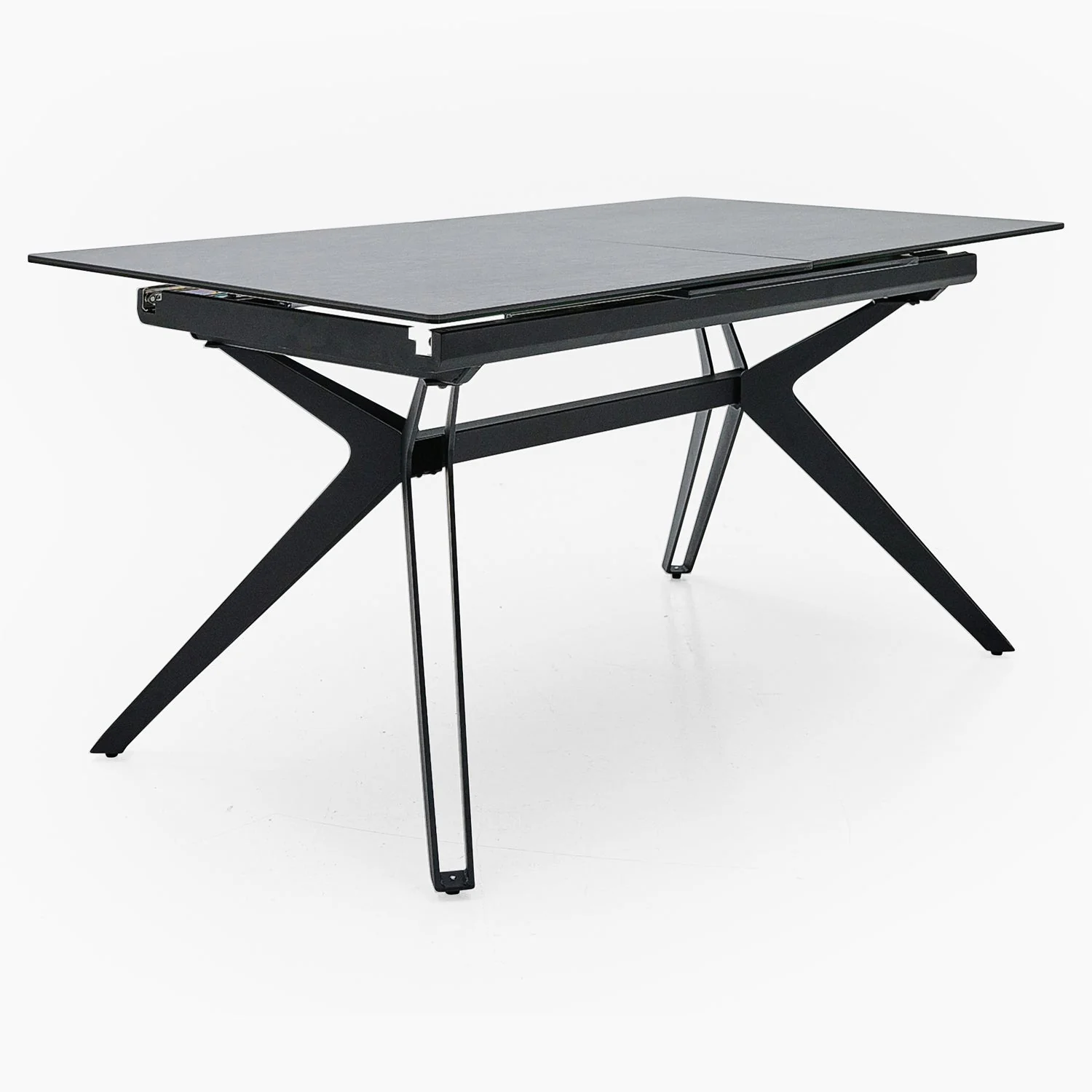 Honour Extending Dining Table - Ext Dining Table 160/220x90cm Grey Rhine Ceramic / Glass & Black Powder Base - 160cm - Image 3