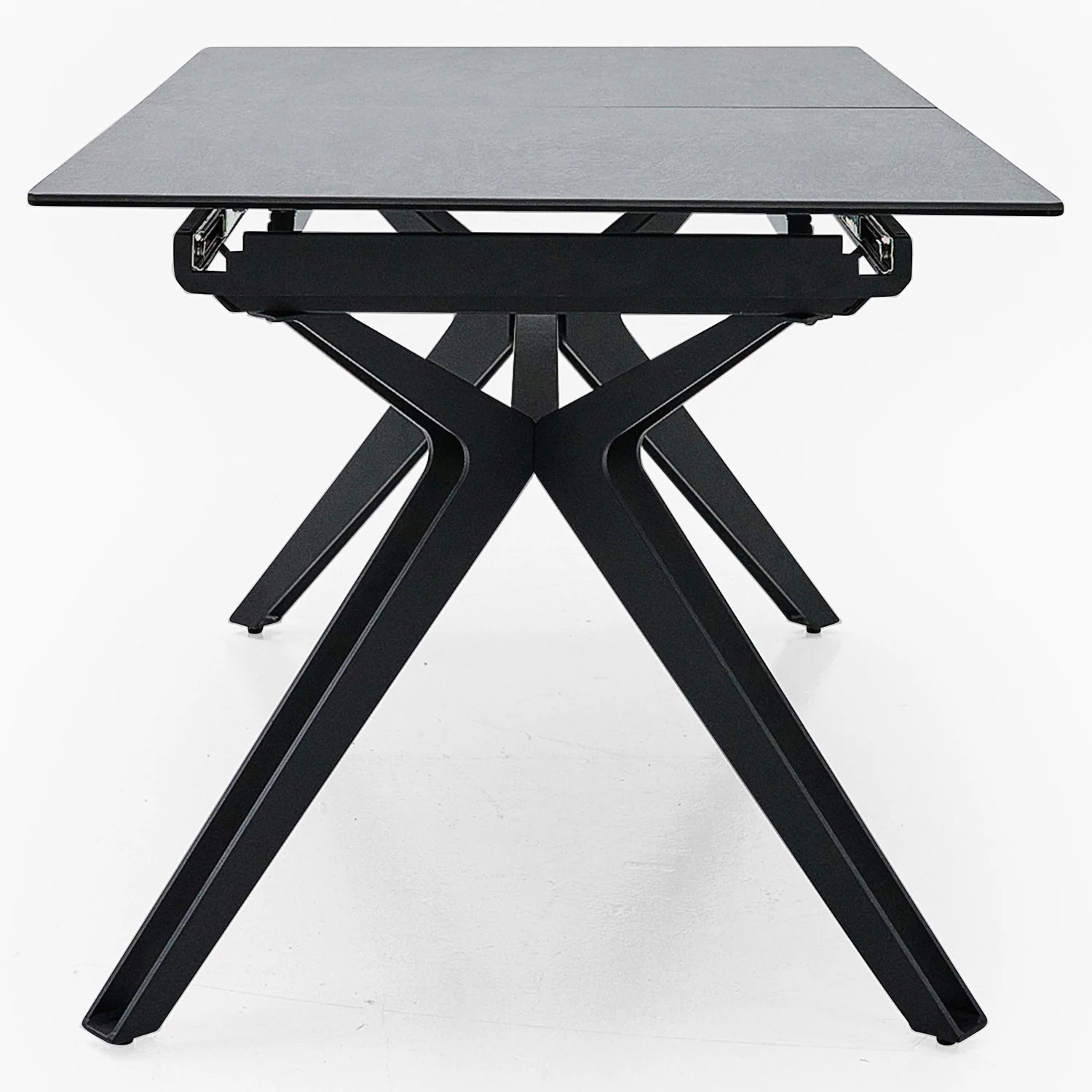 Honour Extending Dining Table - Ext Dining Table 160/220x90cm Grey Rhine Ceramic / Glass & Black Powder Base - 160cm - Image 5