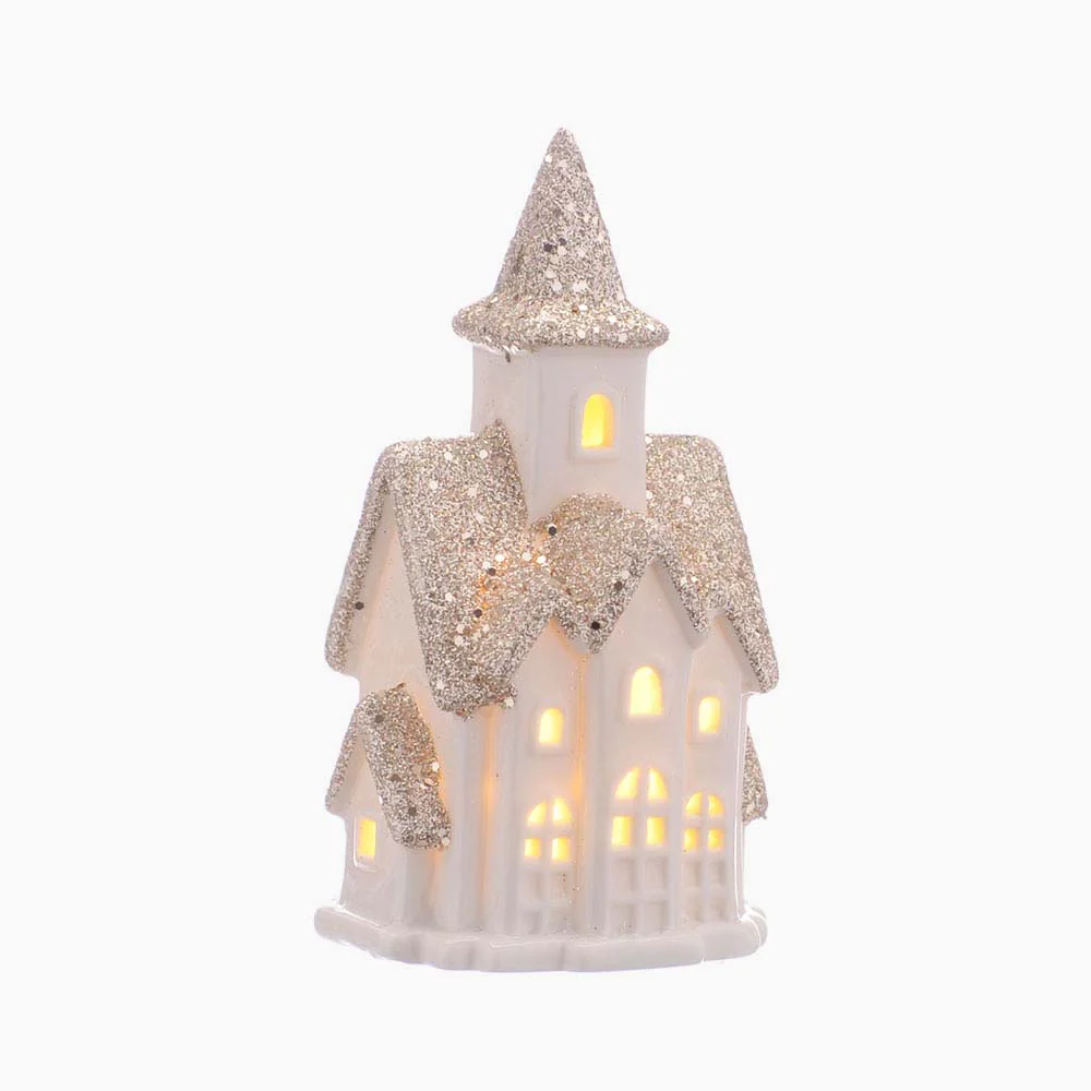 House White & Champange Gold Battery Operated - L Lit BO White Porcelain House Champagne Top 12CM