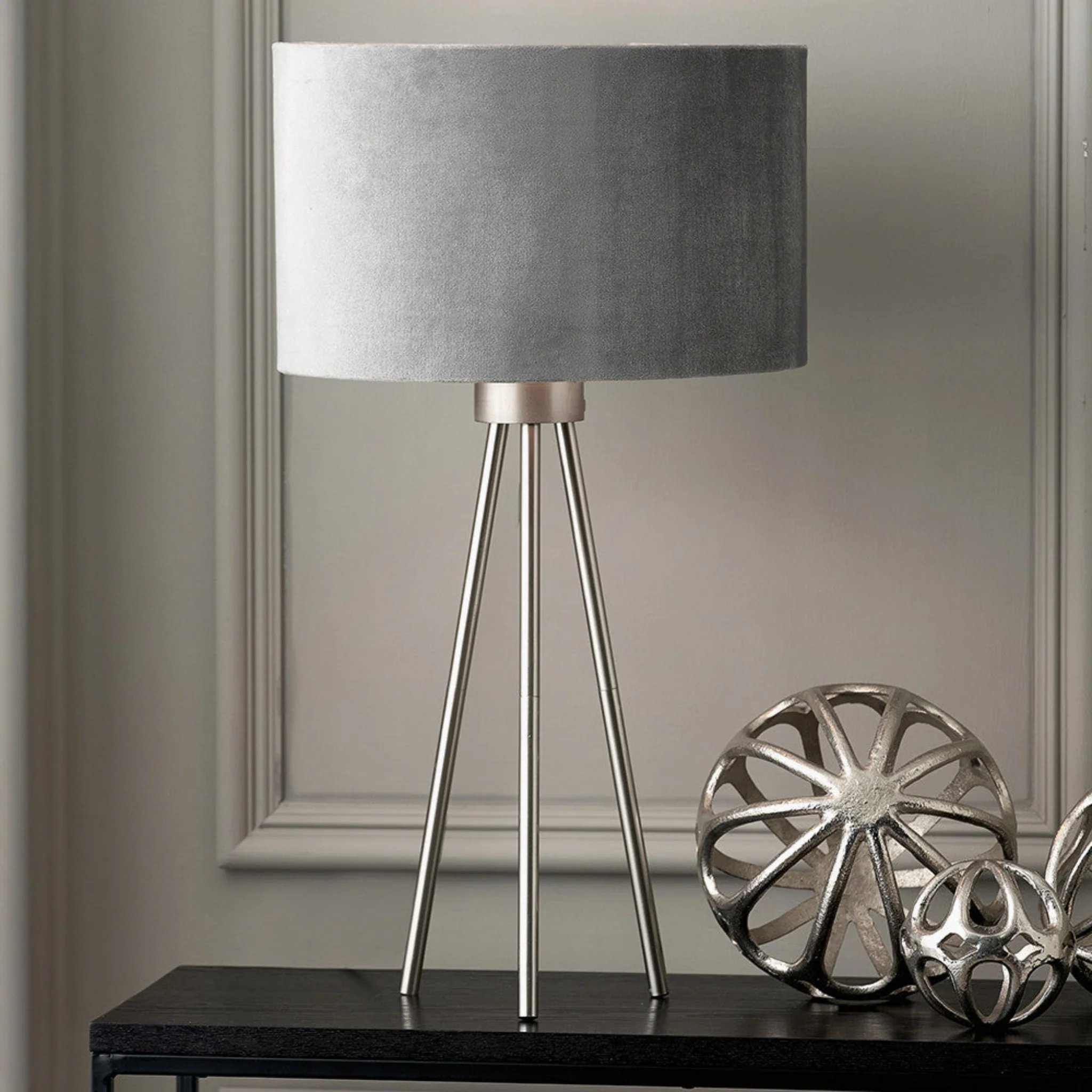 Houston Silver Metal Tripod Table Lamp - Houston Brushed Silver Metal Tripod Table Lamp