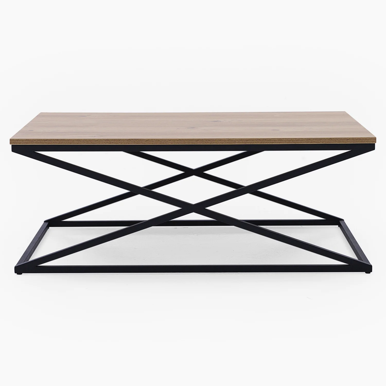 Indus Coffee Table - Coffee Table Oak Effect Top/Black Painted Metal Frame