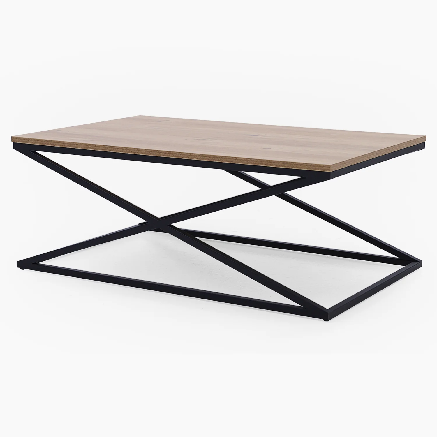 Indus Coffee Table - Coffee Table Oak Effect Top/Black Painted Metal Frame - Image 2