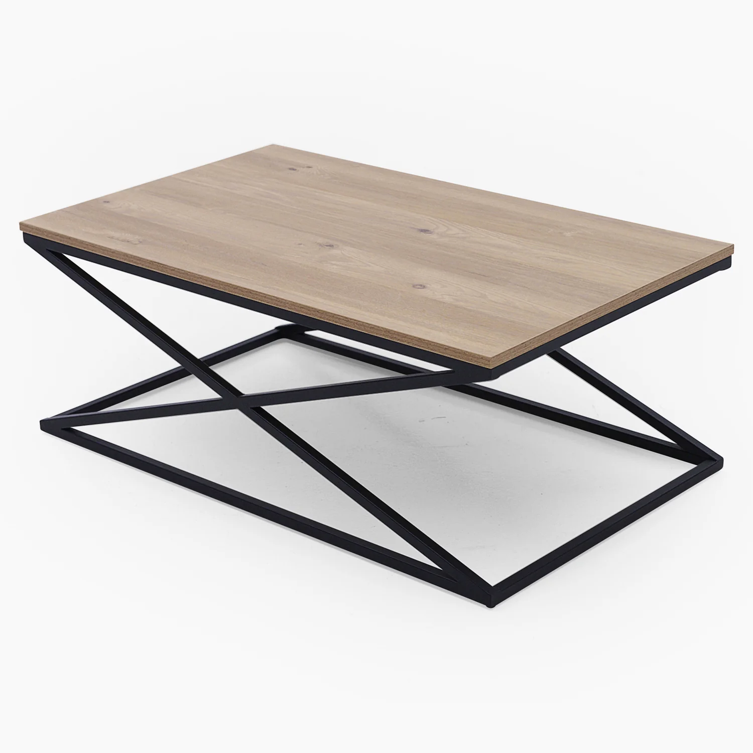 Indus Coffee Table - Coffee Table Oak Effect Top/Black Painted Metal Frame - Image 4