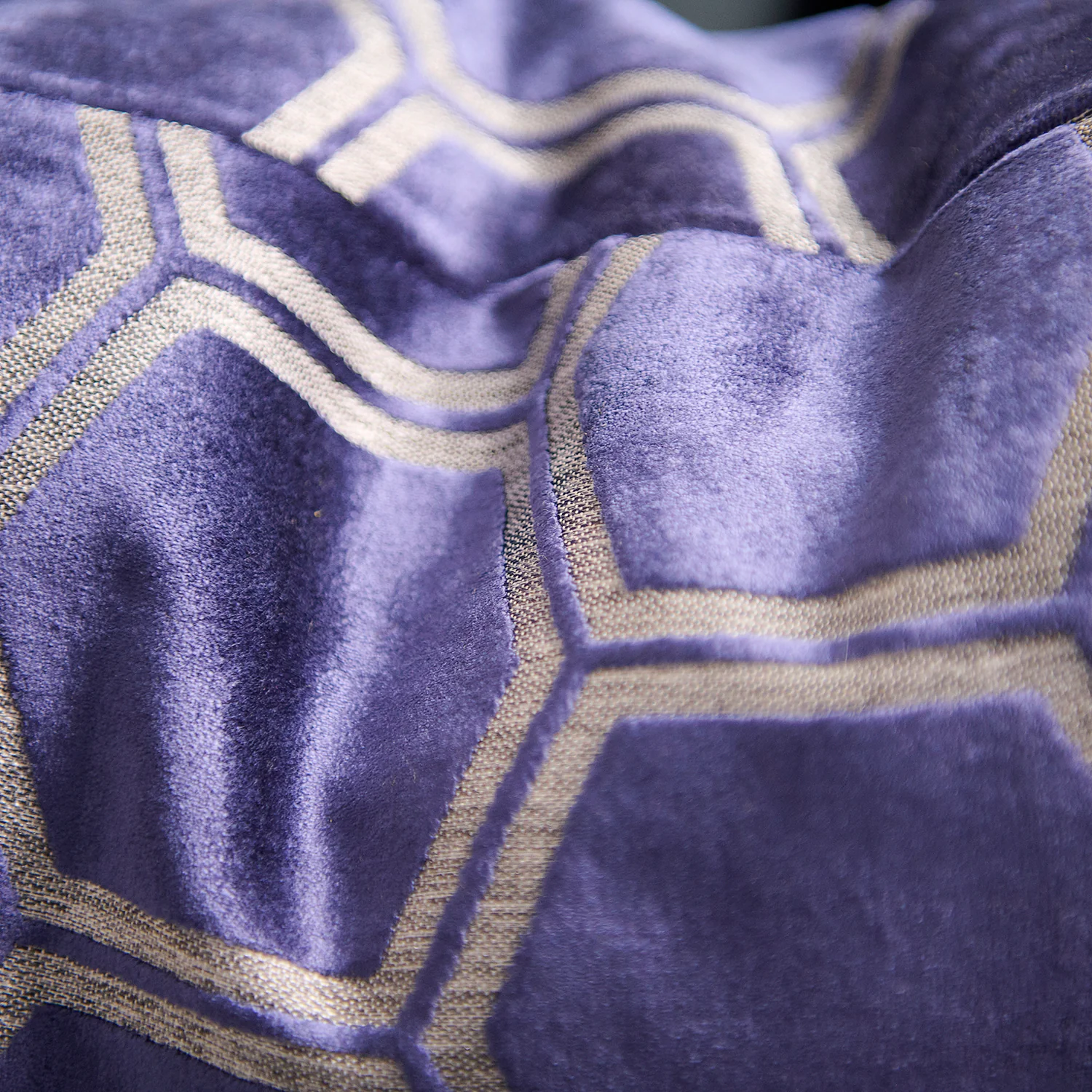 Ivor Hexagon Velvet Blue Square Cushion - DISC Cut Velvet Ivor 56X56 Cushion Navy - Image 2