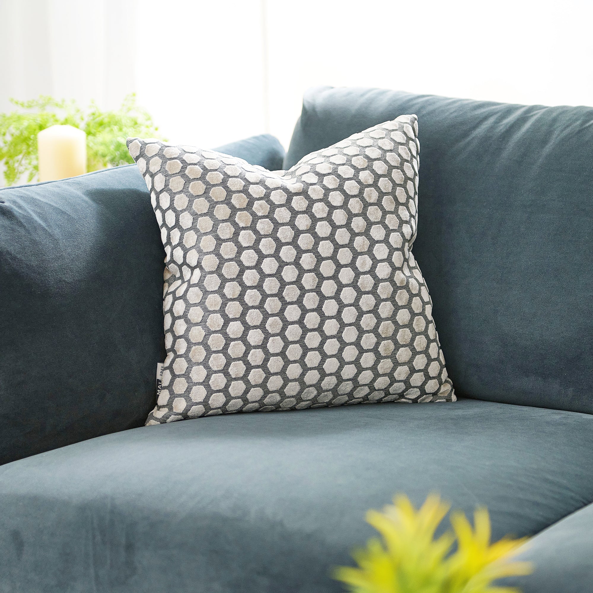 Jorvik Hex Cut Velvet Cream Square Pillow - DISC Jorvik Hex Cut Velvet Sq Cushion Cream 43Cm
