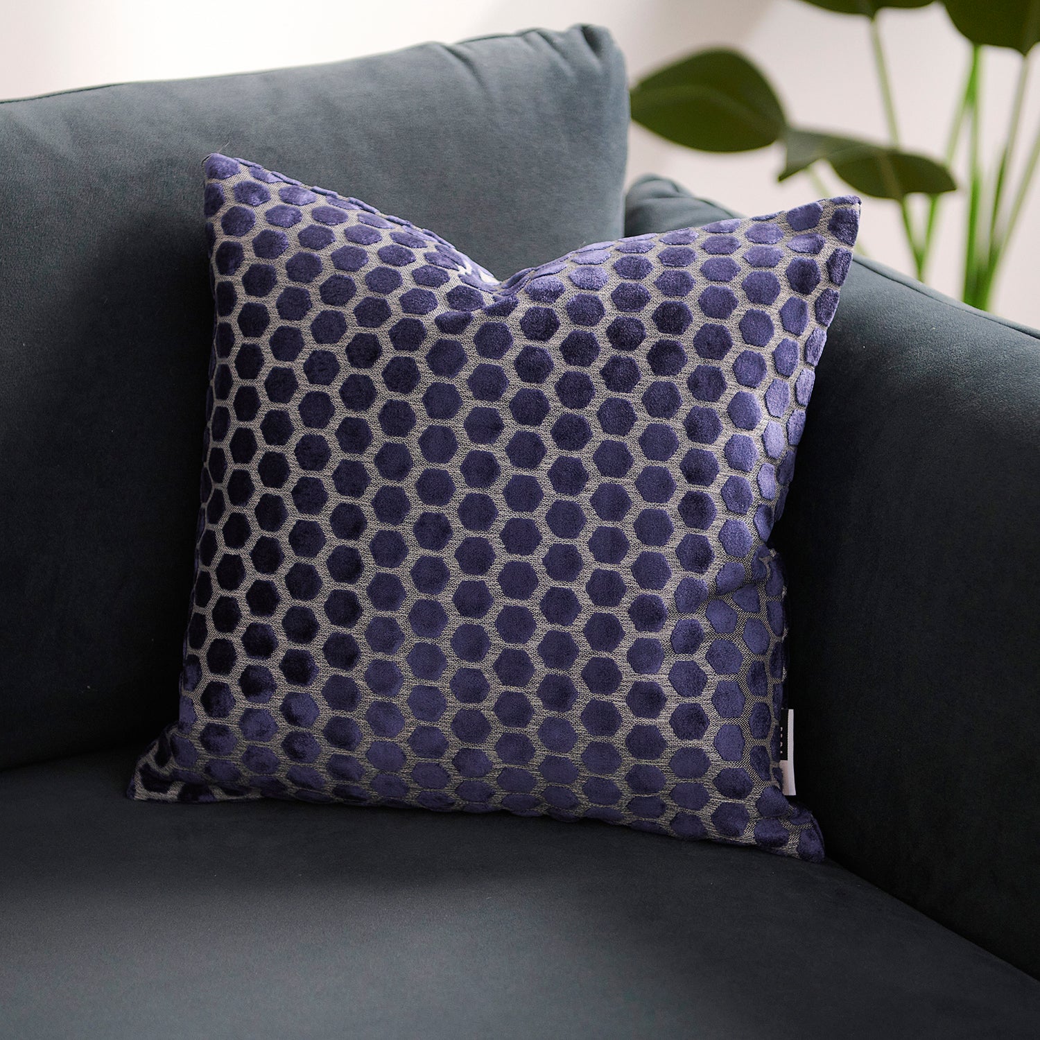 Jorvik Hex Cut Velvet Dark Blue Square Pillow - DISC Cut Velvet Jorvik 43X43 Cushion Navy