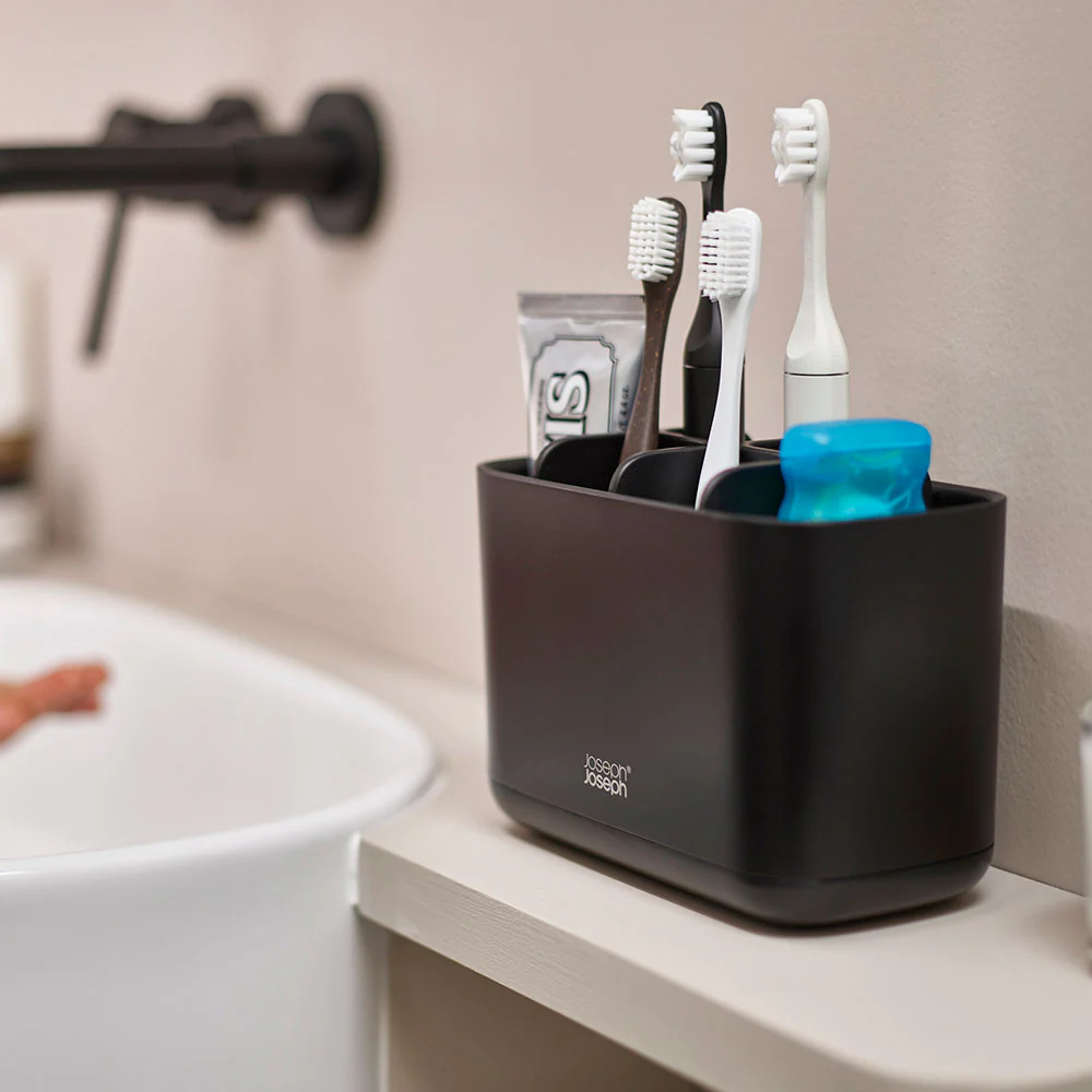 Joseph Joseph Bathroom Black Large Toothbrush Caddy - EasyStore Large Toothbrush Caddy Matt Black