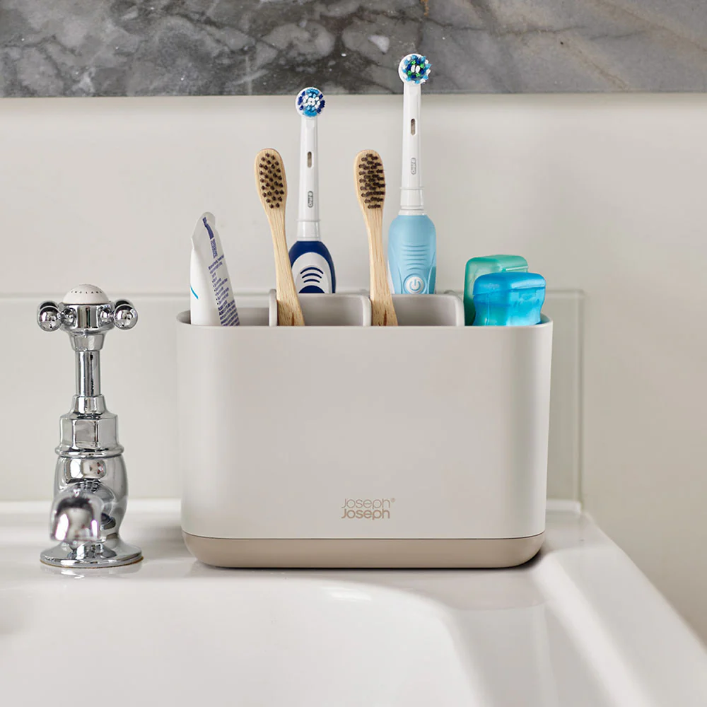 Joseph Joseph Bathroom Cream Large Toothbrush Caddy - EasyStore Toothbrush Large Caddy Ecru