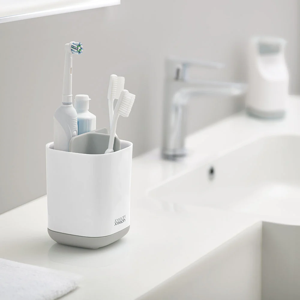 Joseph Joseph Bathroom Grey Toothbrush Caddy - Easy Store Toothbrush Caddy White&Grey