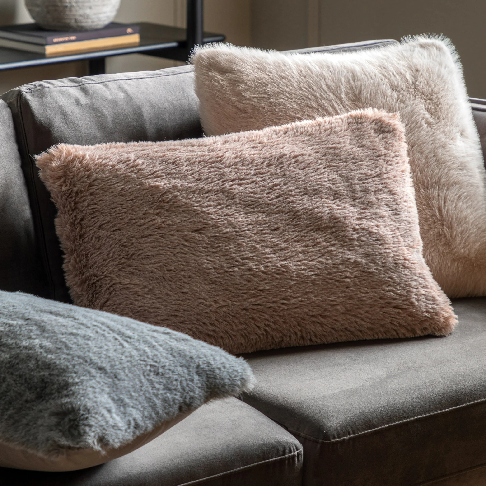 Juniper Faux Fur Cream Rectangle Cushion - Juniper Faux Fur Cushion Mauve 40x60CM