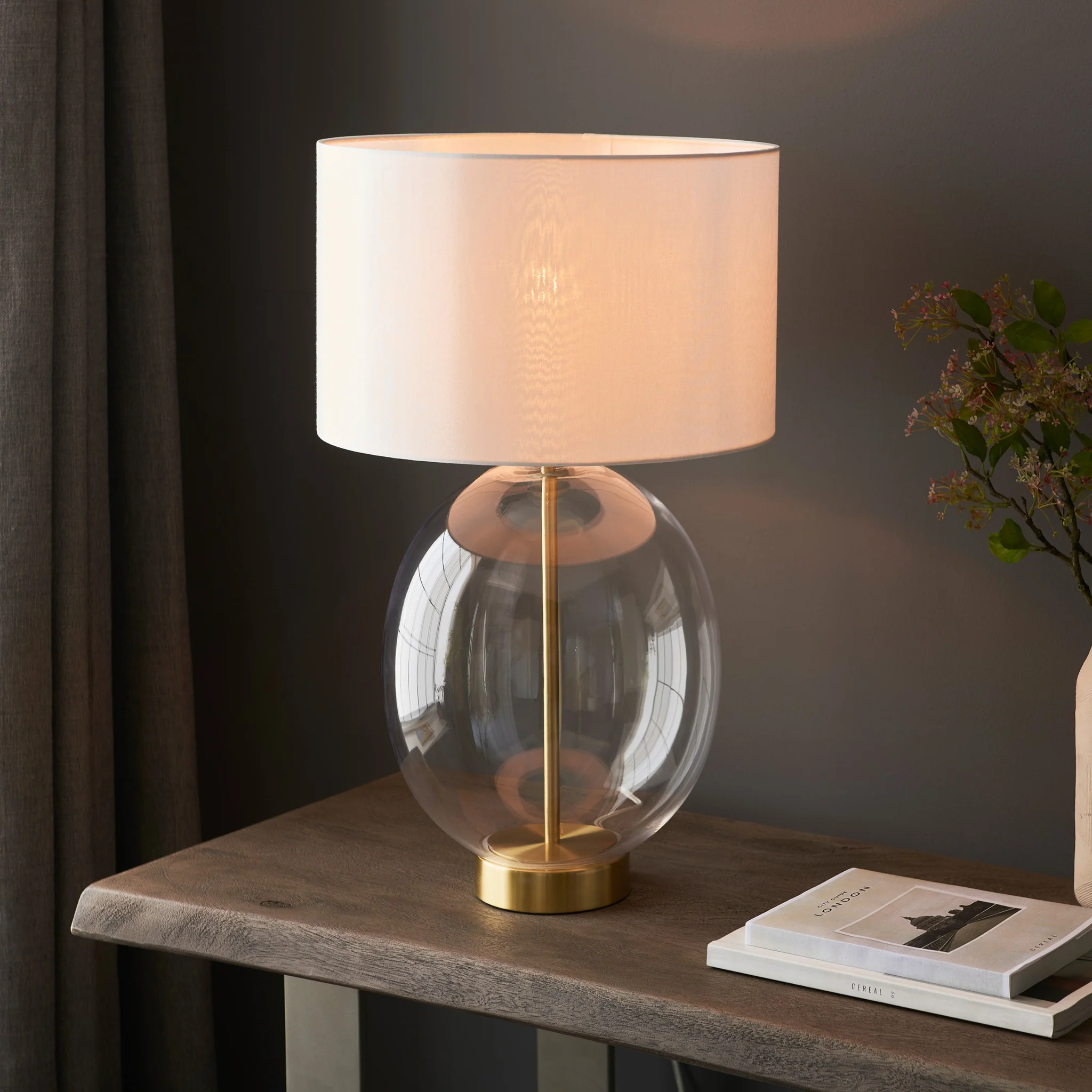 Kelda Oval Table Lamp - DHD Kelda Oval Table Lamp Satin Brass Vintage White