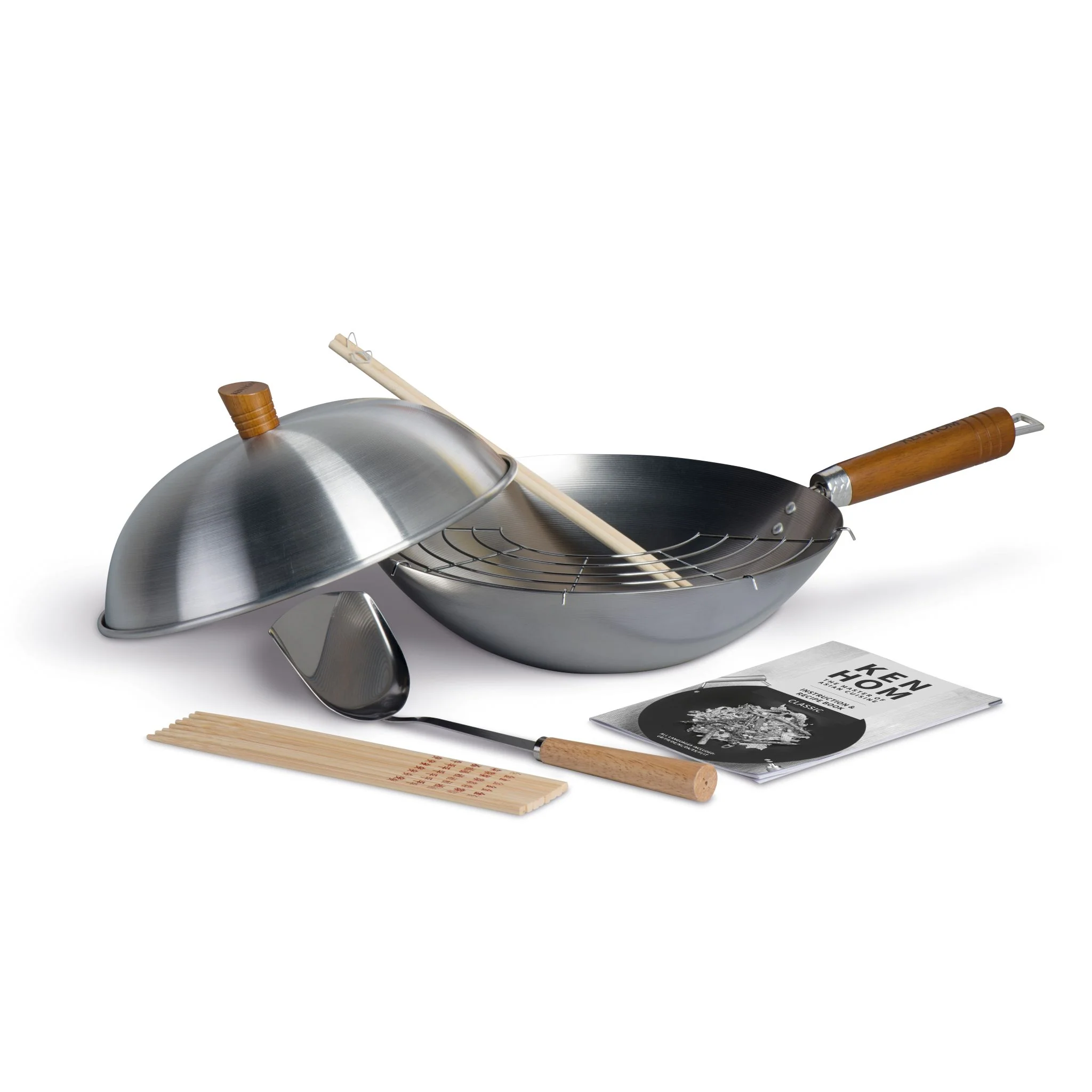 Ken Hom 10 Piece Wok Set With Accessories - 31CM 10 PC Wok Set Classic (Carbon Steel)