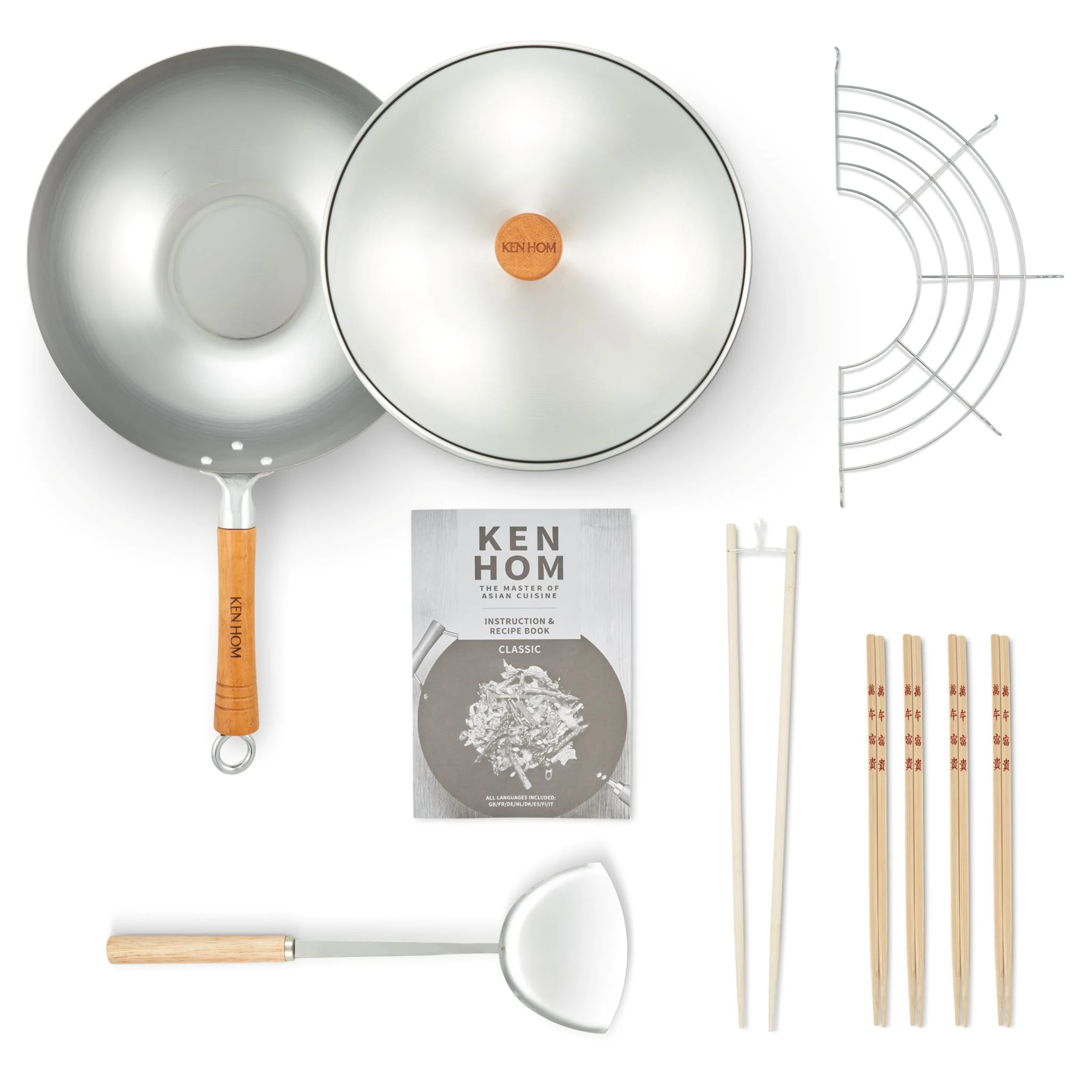 Ken Hom 10 Piece Wok Set With Accessories - 31CM 10 PC Wok Set Classic (Carbon Steel) - Image 2