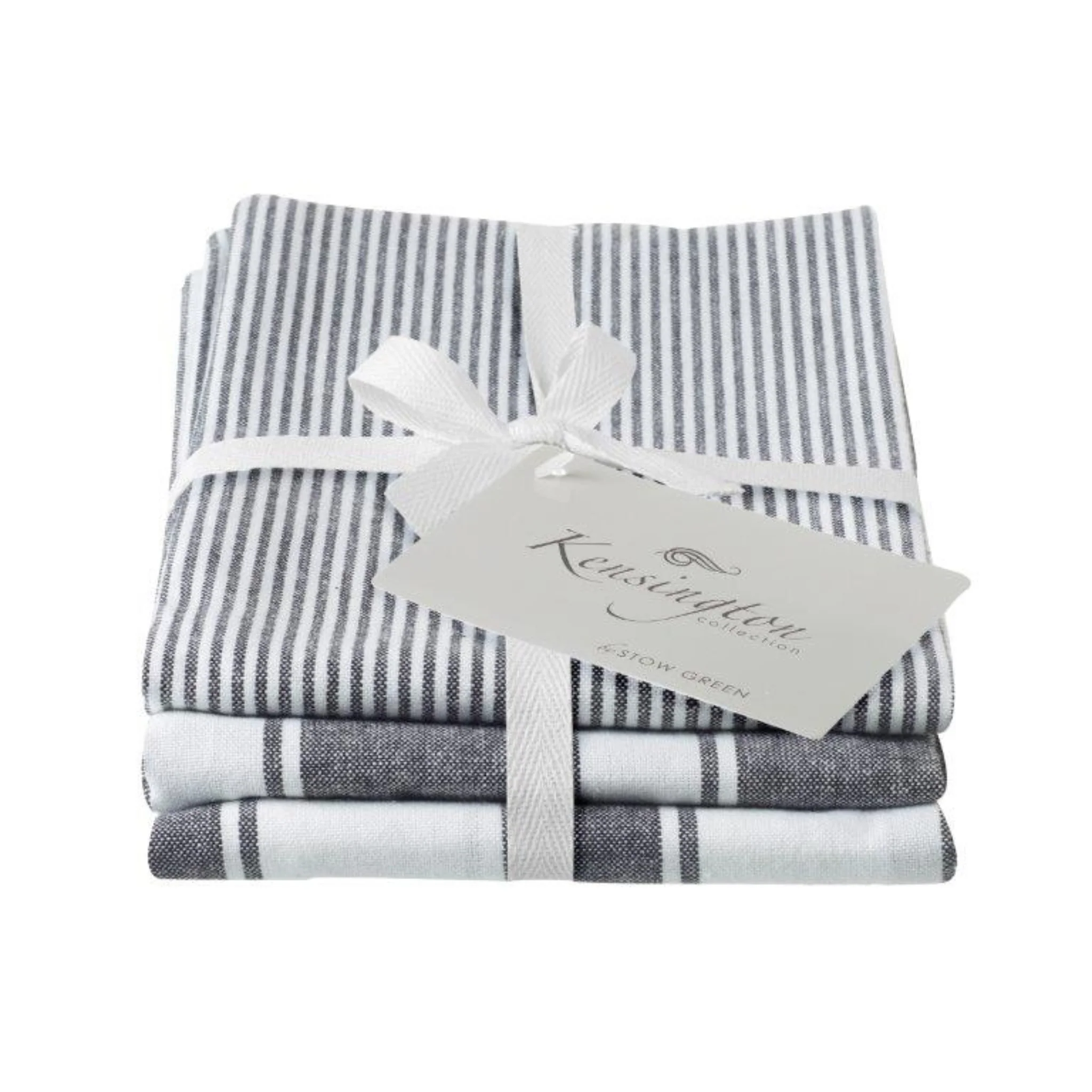 Kensington Stripe Tea Towel Black Set Of 3