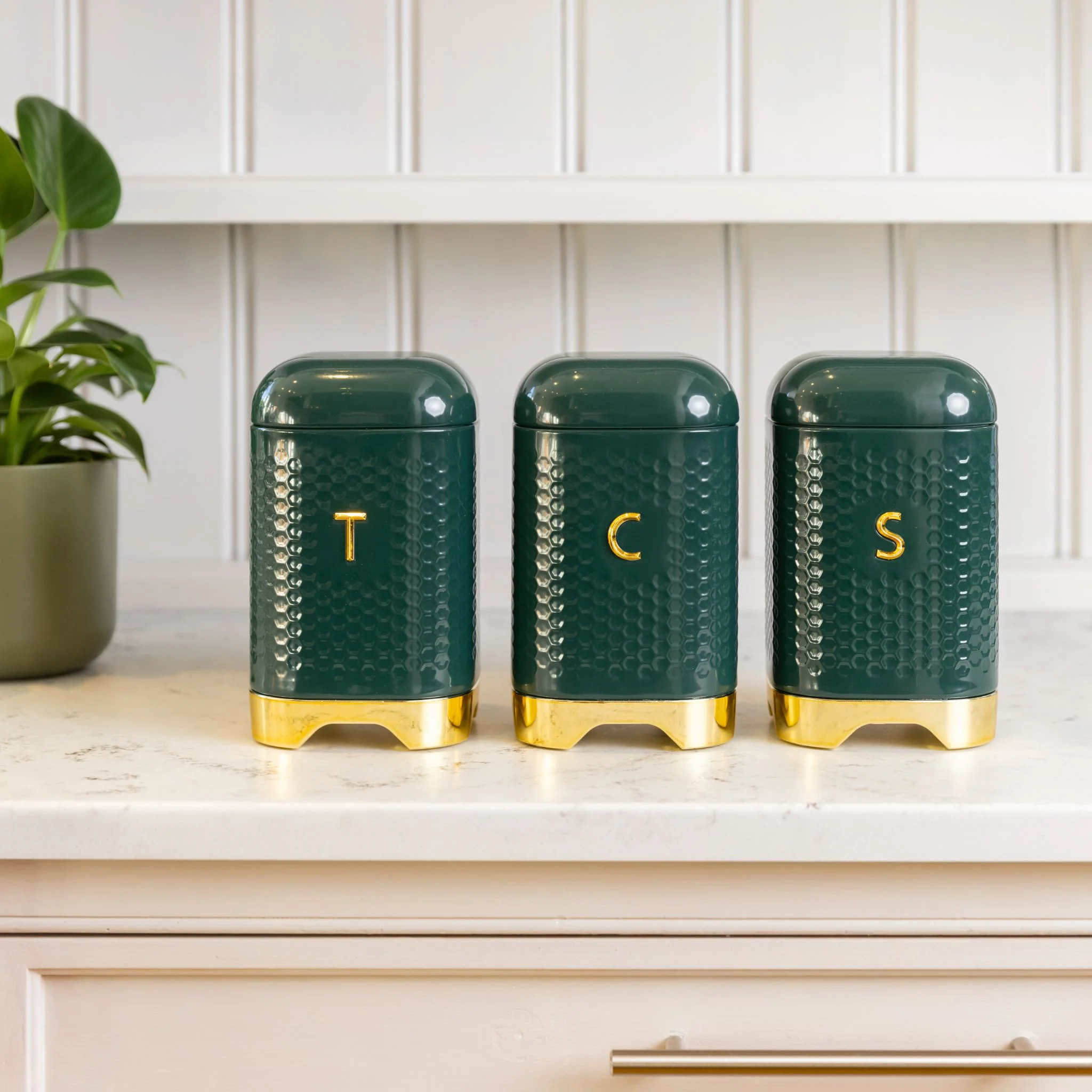 KitchenCraft Lovello Canisters Green Set Of 3 - Lv Textured TCS 3 Piece Set Green
