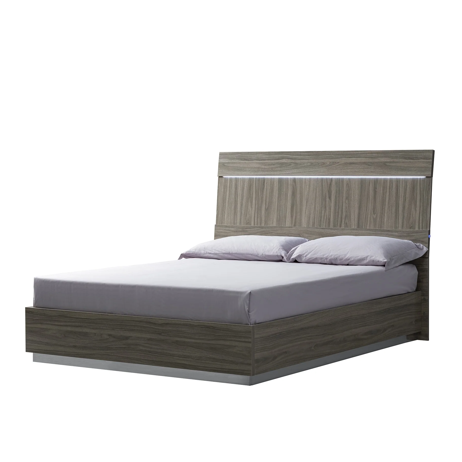 Kroma Bedframe with Led Light - Bed Wooden Headboard with LED Light - 160 x 200cm Venetian Grey