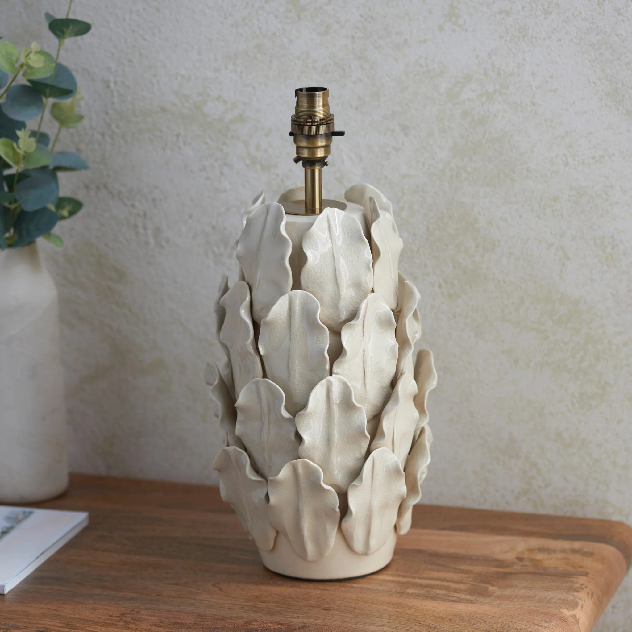 Layered Leaf Cream Table Lamp Base - DHD Layered Leaf Table Lamp Base Ivory Crackle Large