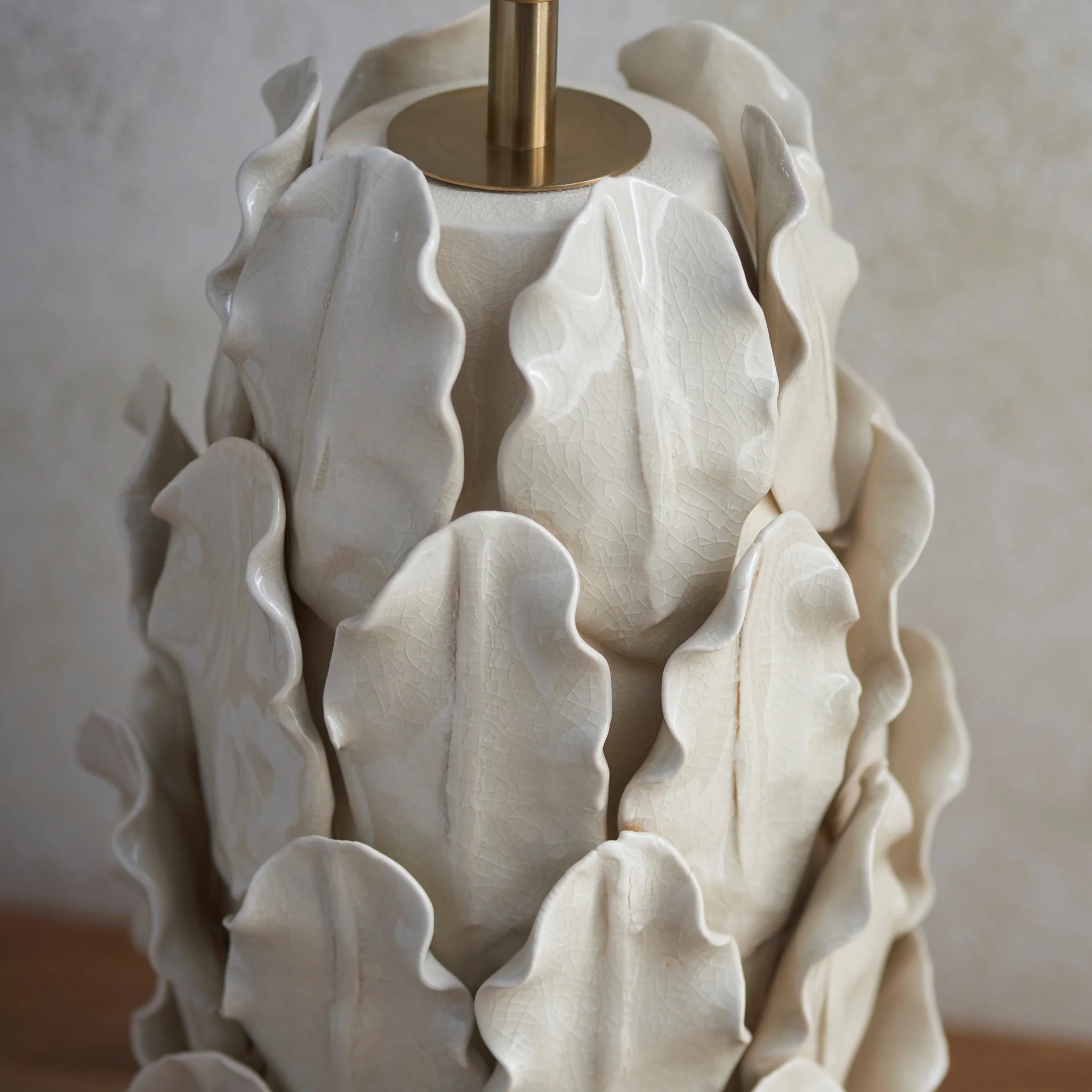 Layered Leaf Cream Table Lamp Base - DHD Layered Leaf Table Lamp Base Ivory Crackle Large - Image 3
