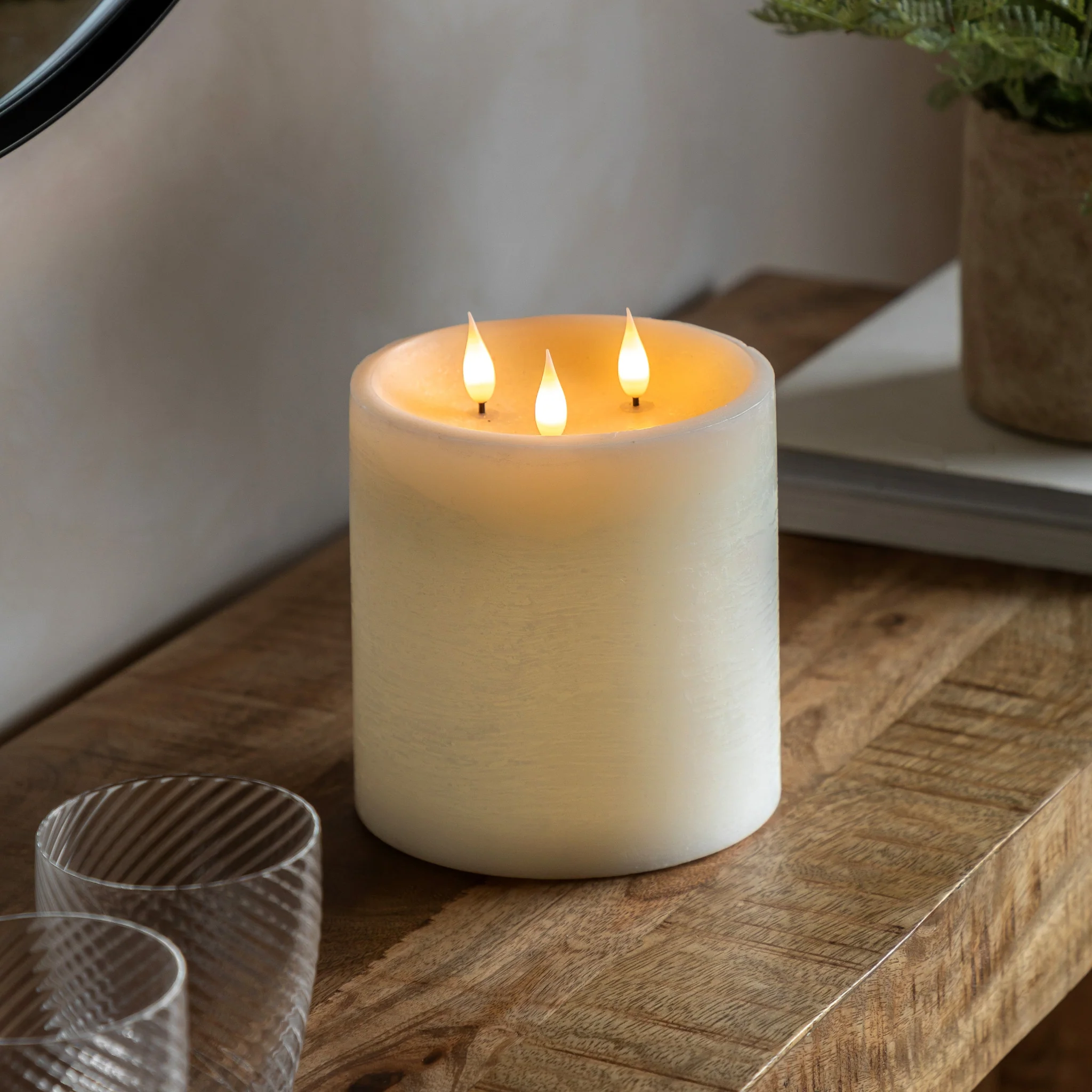 LED 3 Wick Cream Candle - LED 3 Wick Candle Ivory 15CM