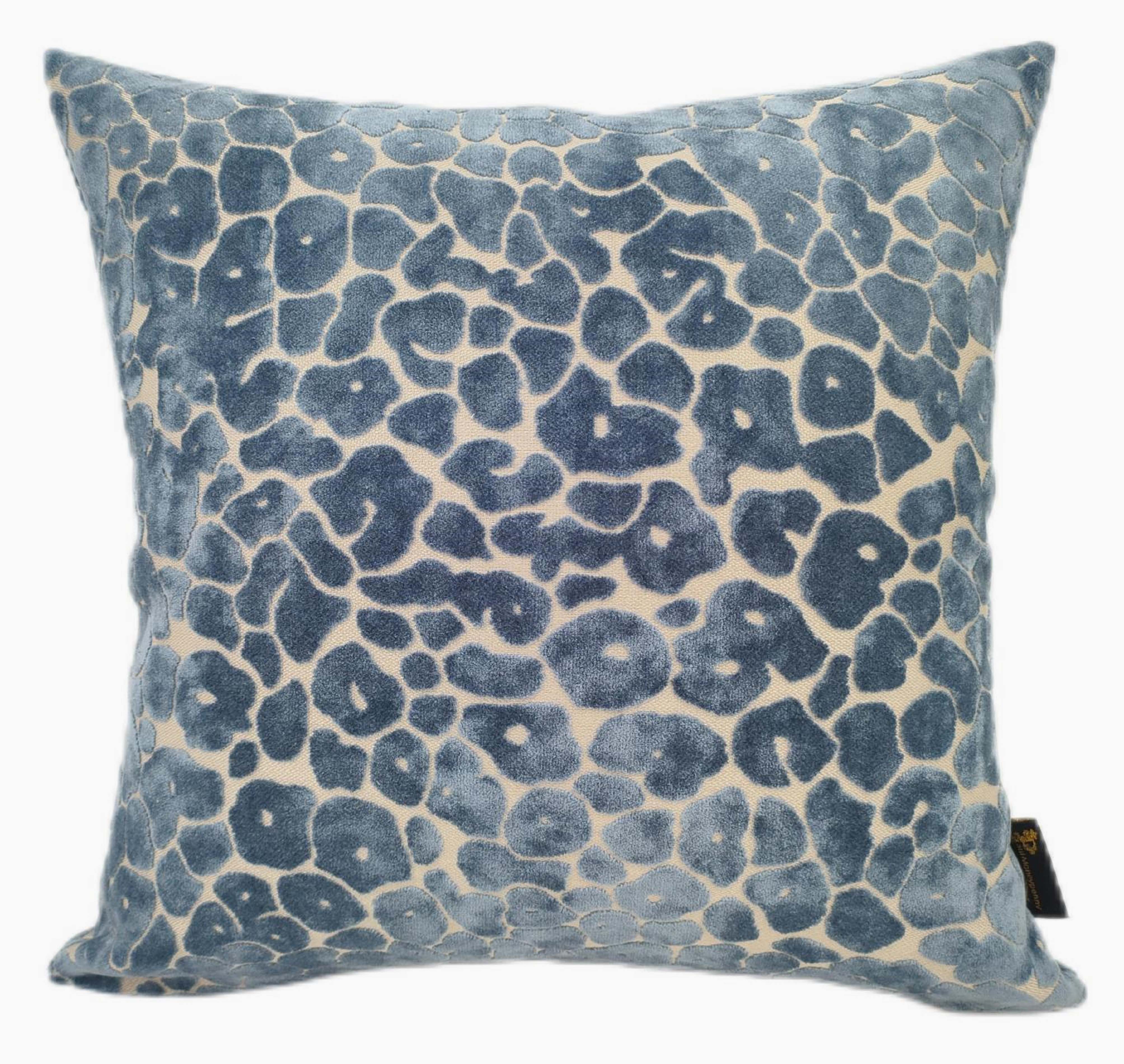 Leopard Cut Velvet Blue Square Cushion - DISC Spoton Cut Velvet PM Blue 56x56CM Cushion