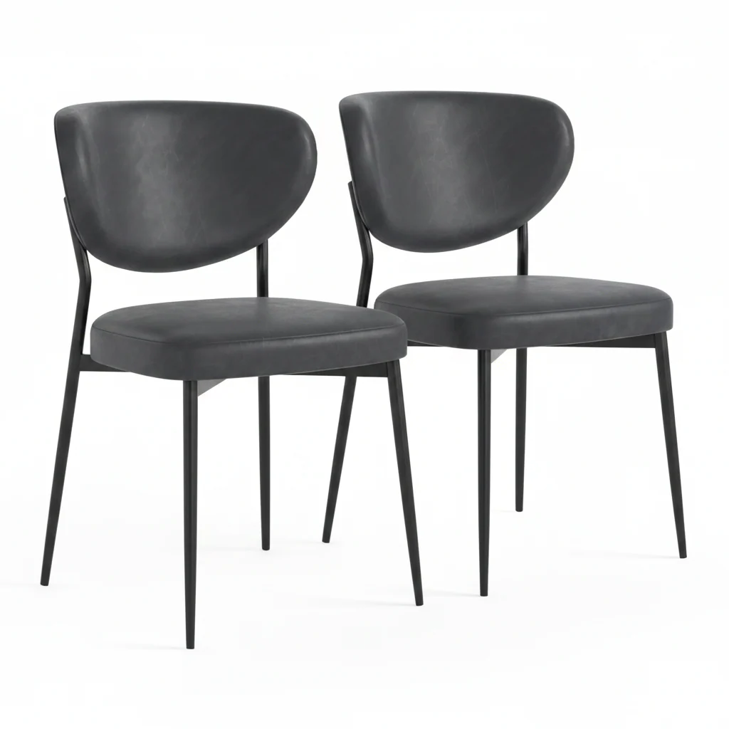Lola Pair of Charcoal Dining Chairs - Lola Chair - Pair Charcoal Leather Look