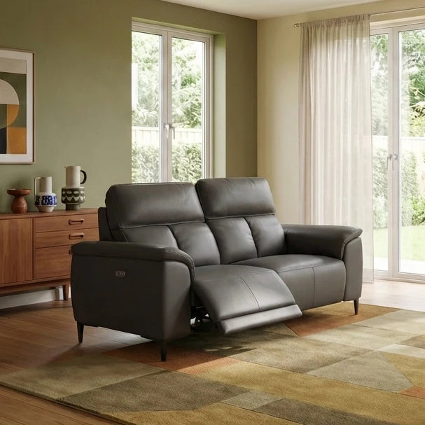Loma Small 3 Seater Recliner Sofa - 2.5 Seater Sofa with 2 Power Recliners (Compact) USB Fabric - Power Recliner with USB - Image 2