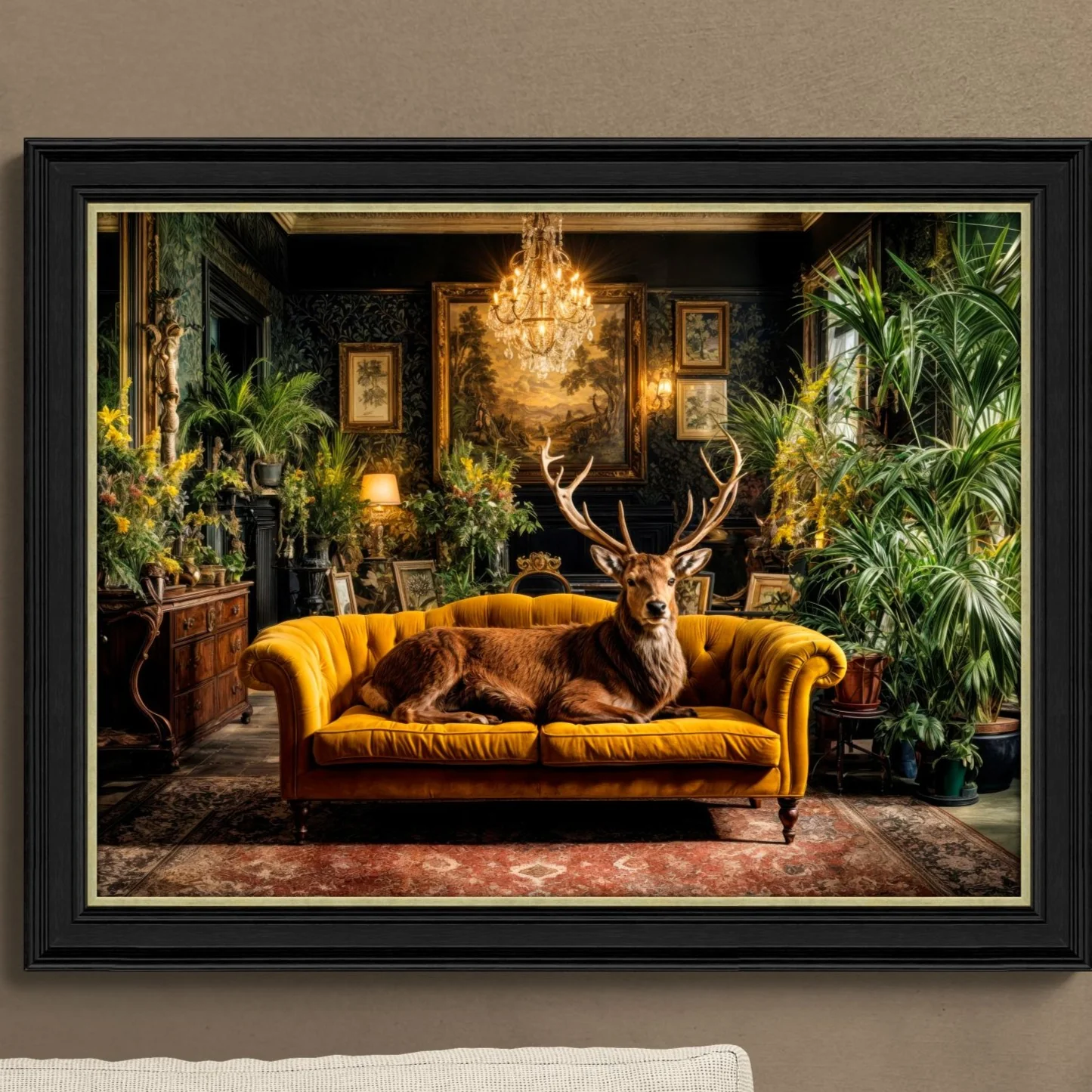 Lounging Stag Framed Print - Lounging Stag Framed Print 90x70CM