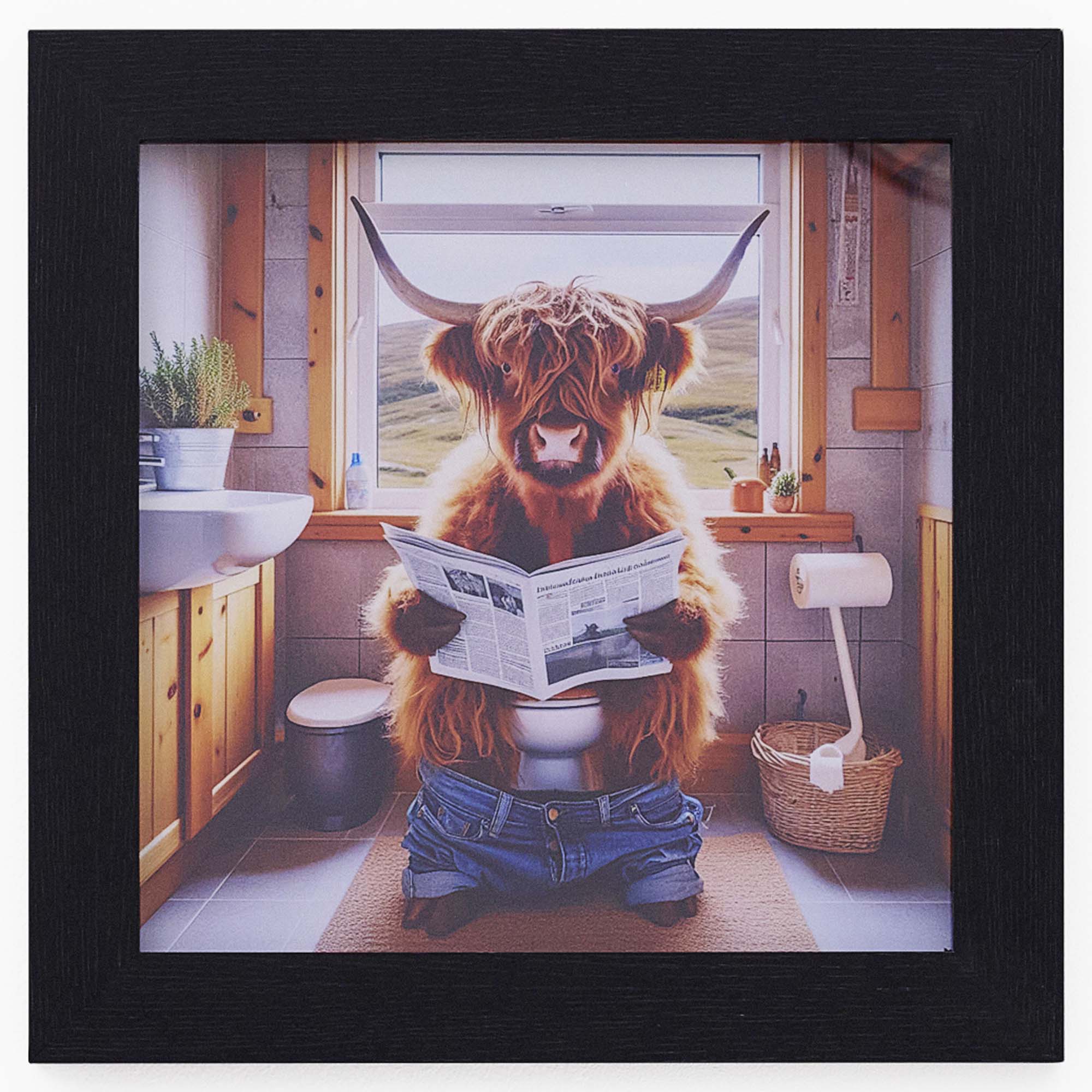 Male Highland Cow On Loo Wall Art - Male Highland Cow On Loo 30x30 - Image 2