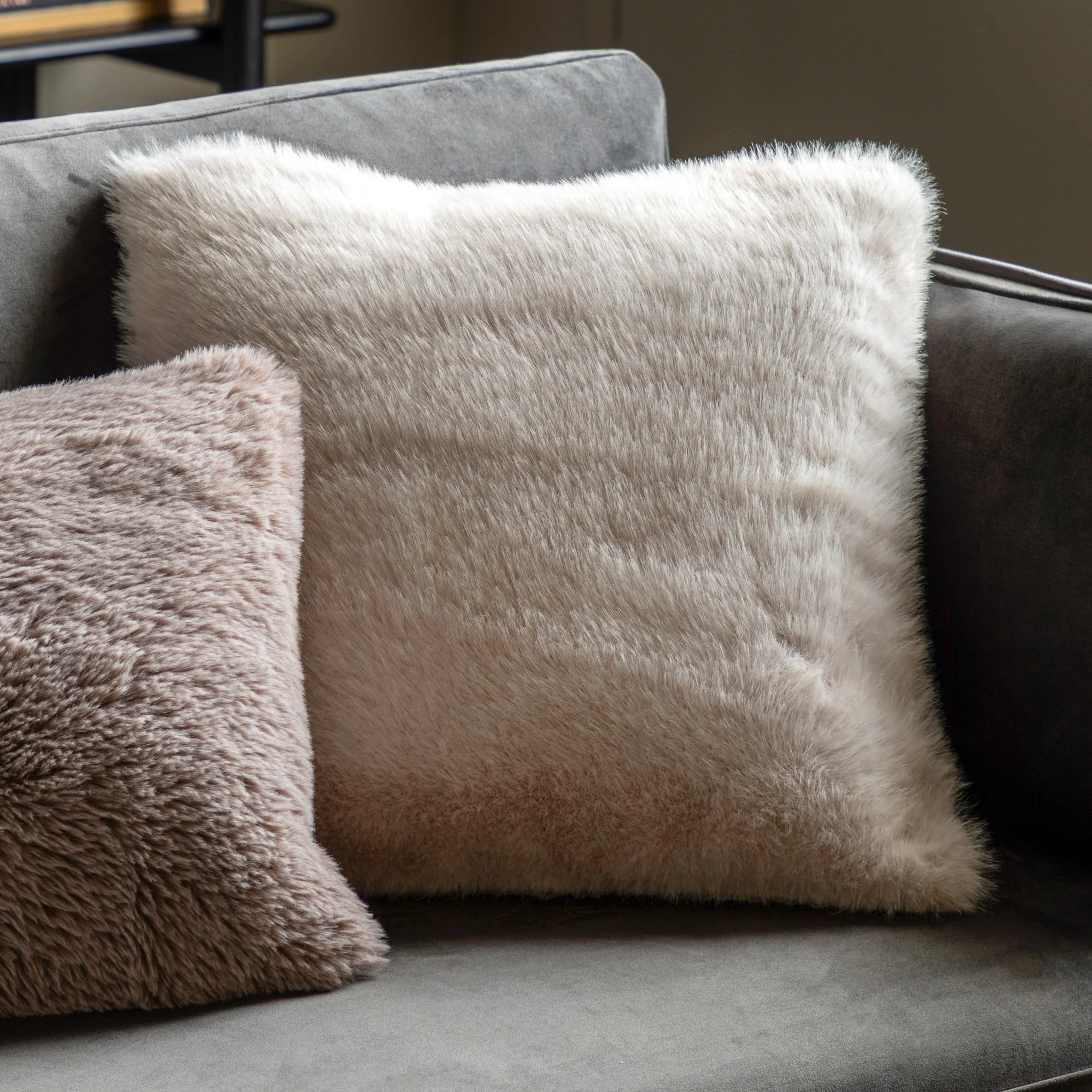 Maple Faux Fur Cream Square Cushion - Maple Faux Fur Cushion Oatmeal 50CM