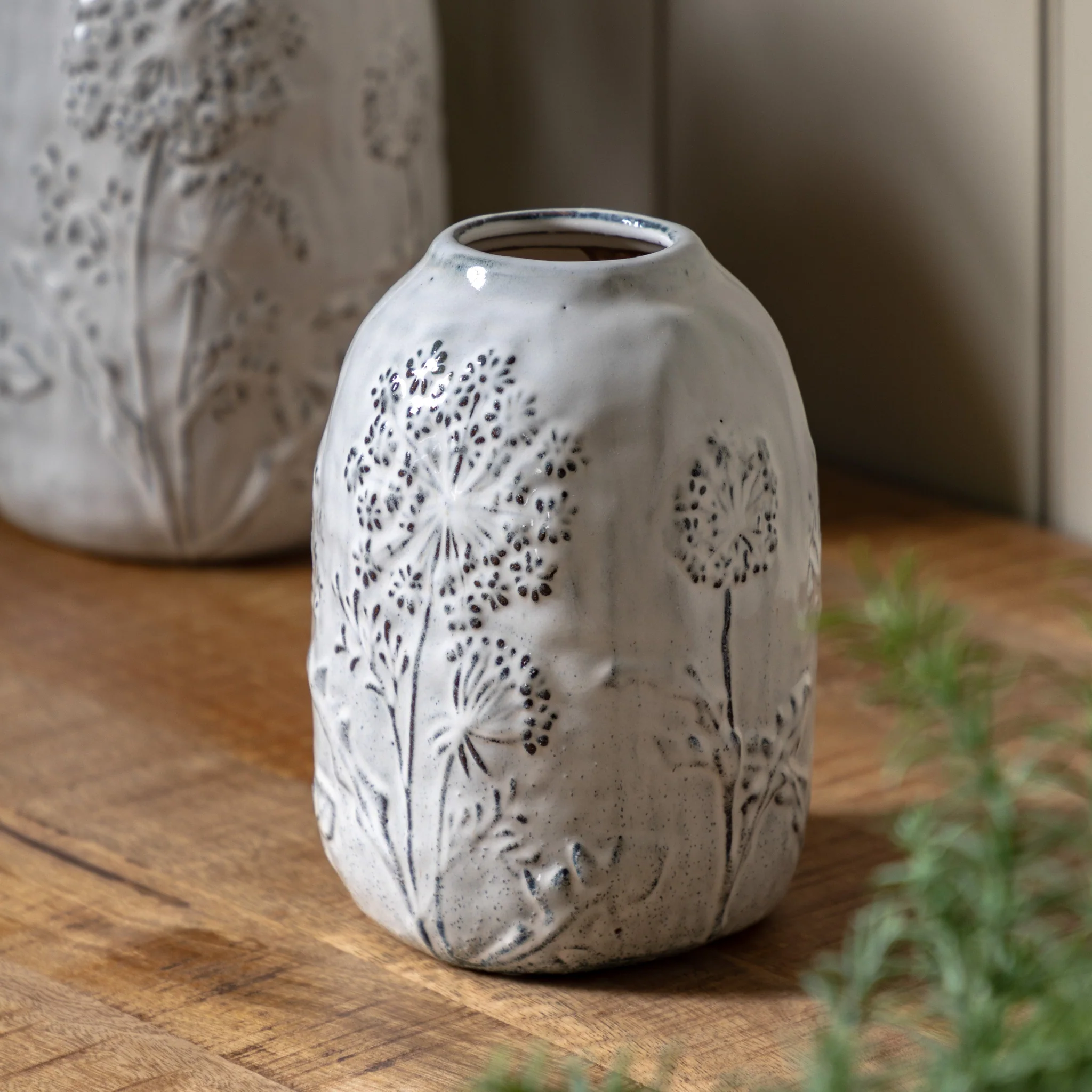 Meadow Embossed Ceramic Vase Large - Meadow Embossed Ceramic Vase Stone Large