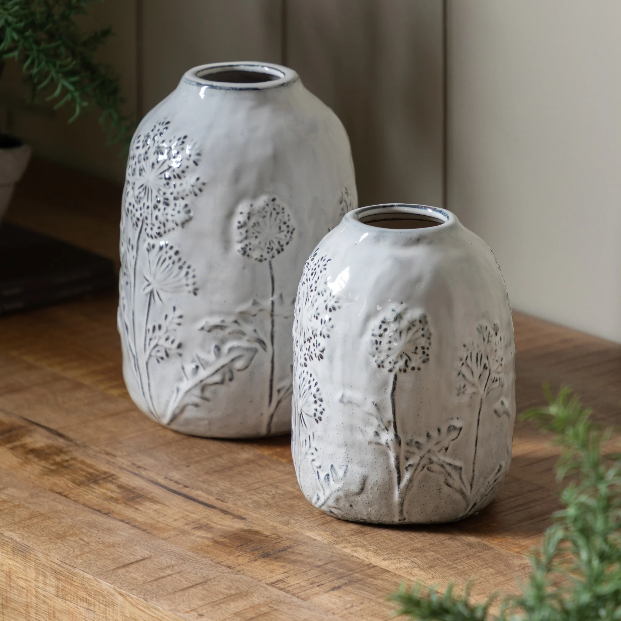 Meadow Embossed Ceramic Vase Small - Meadow Embossed Ceramic Vase Stone Small